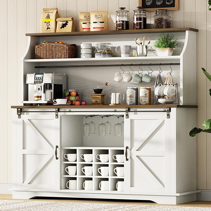 Farmhouse Coffee Bar Cabinet with Wine Storage