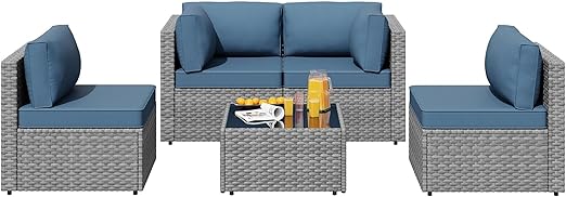 5-Piece Patio Conversation Set with Sectional Sofa and Coffee Table