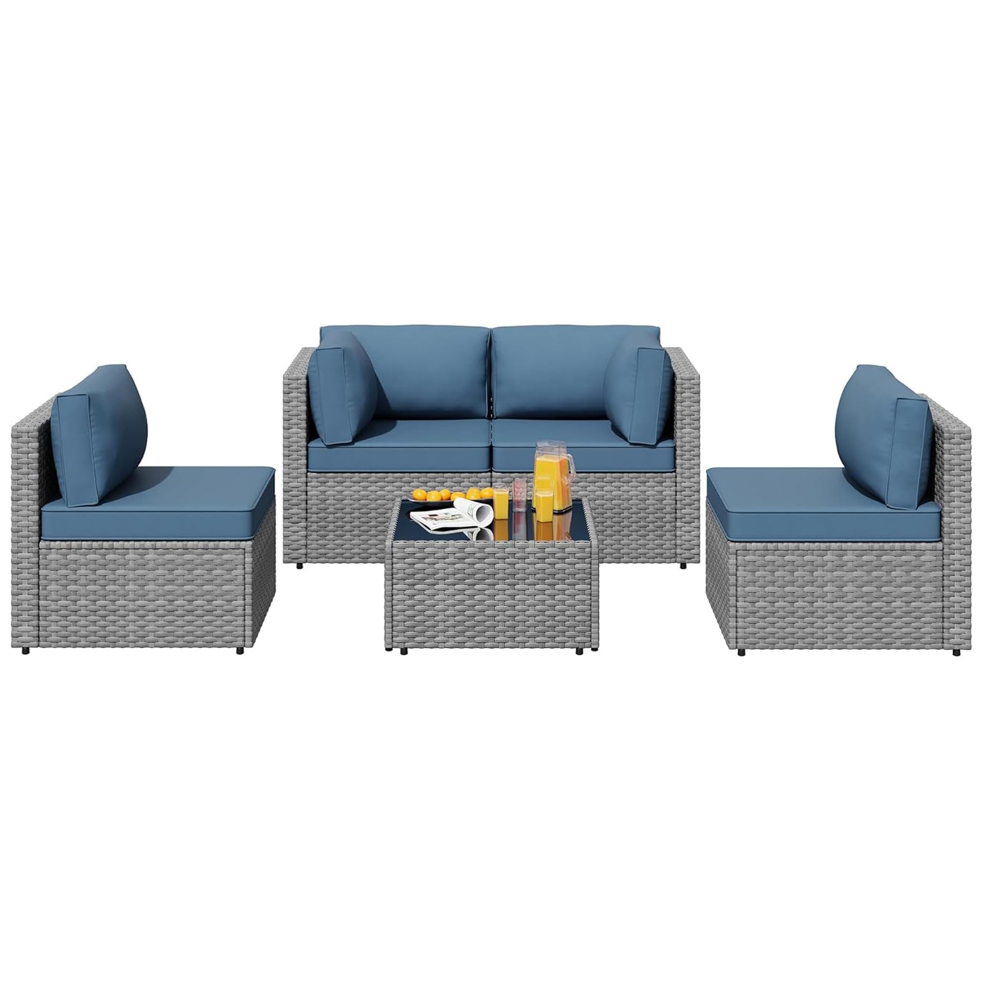 5-Piece Patio Conversation Set with Sectional Sofa and Coffee Table