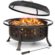 36 Inch Outdoor Wood Burning Fire Pit with BBQ Grate