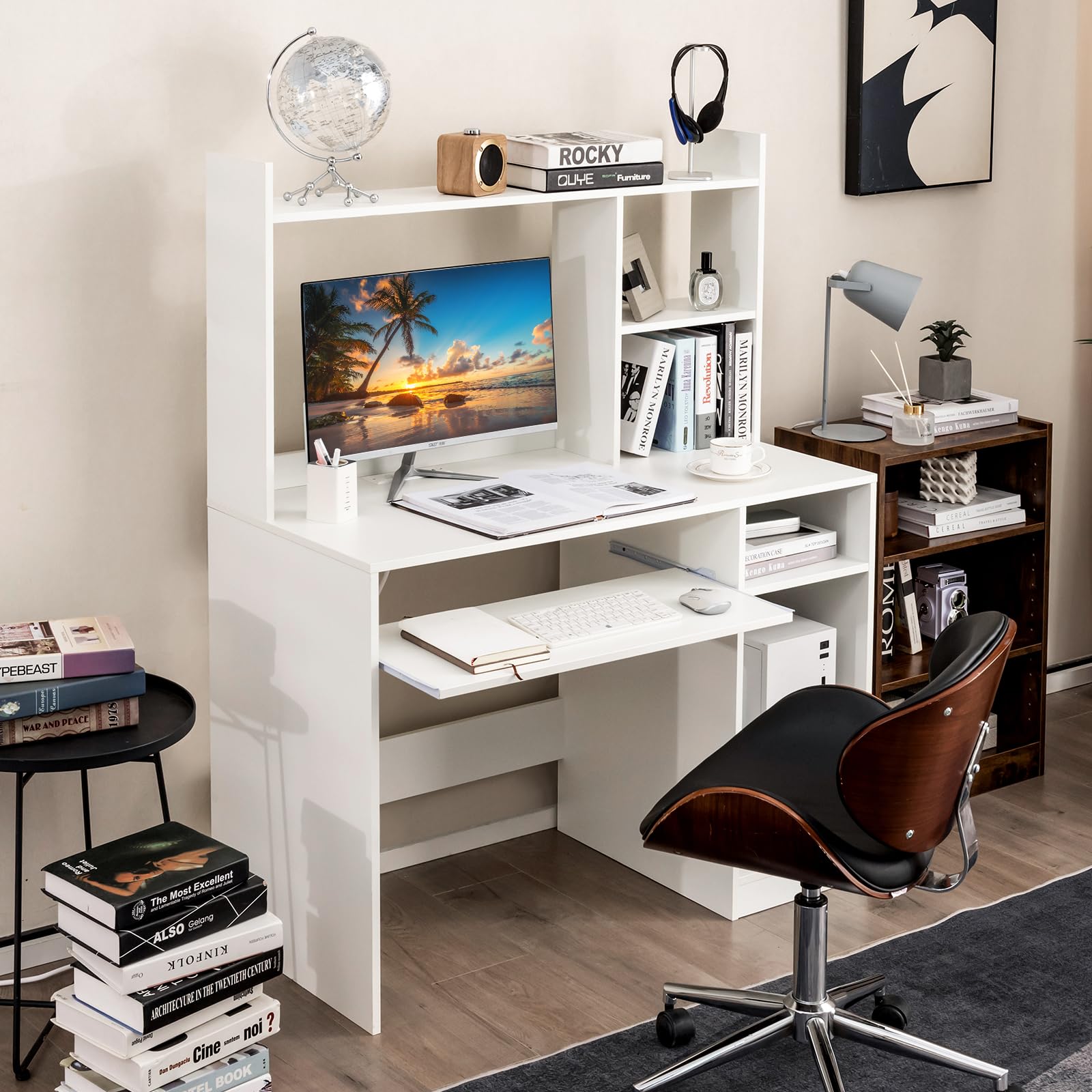 Computer Desk with Hutch 43.5 Inch - Keyboard Tray & Charging Station