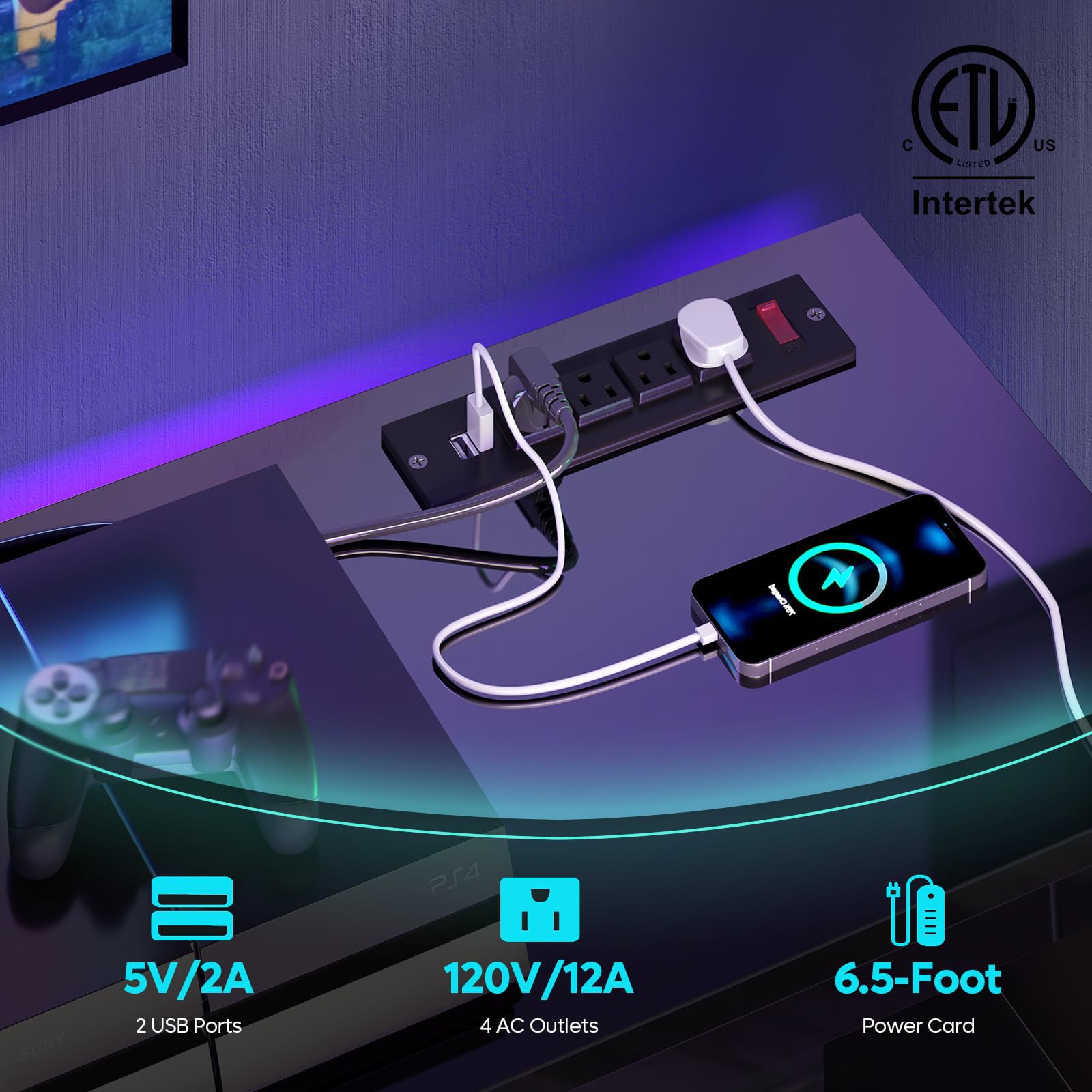 LED TV Stand with Power Outlet & Adjustable Shelves