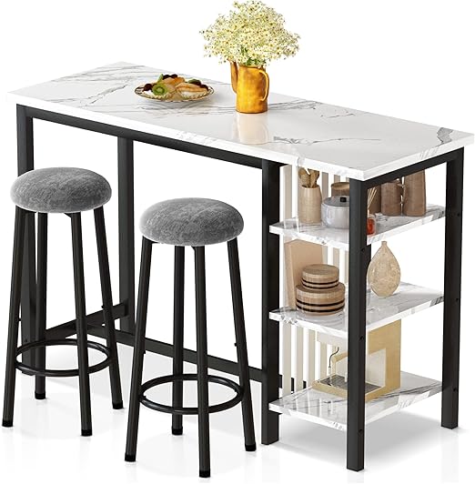 3-Piece Bar Table Set with Storage Shelves