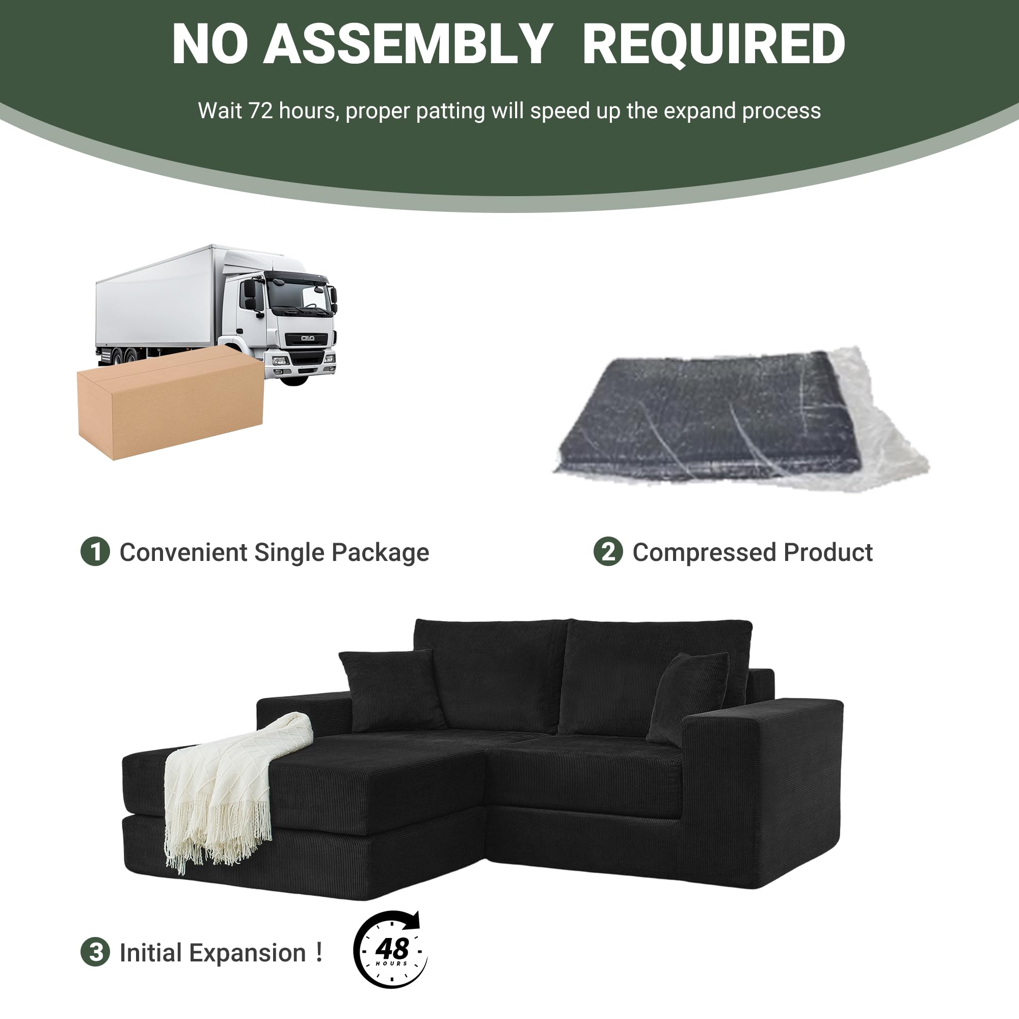 Modular Sectional Cloud Sofa 3-Seater L-Shaped Convertible