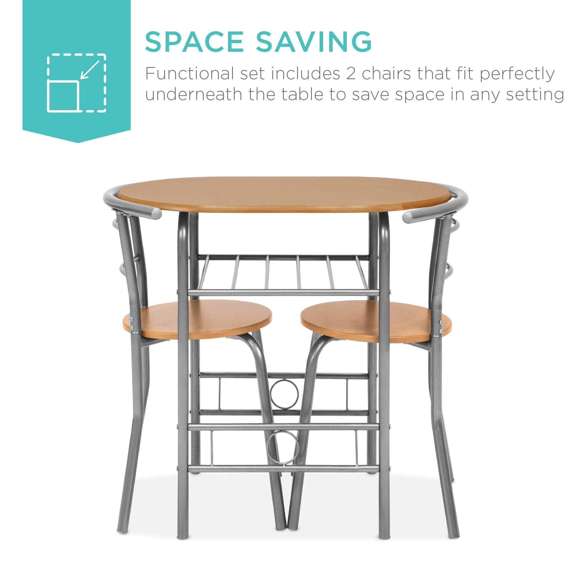 3-Piece Wooden Round Table & Chair Set with Wine Rack