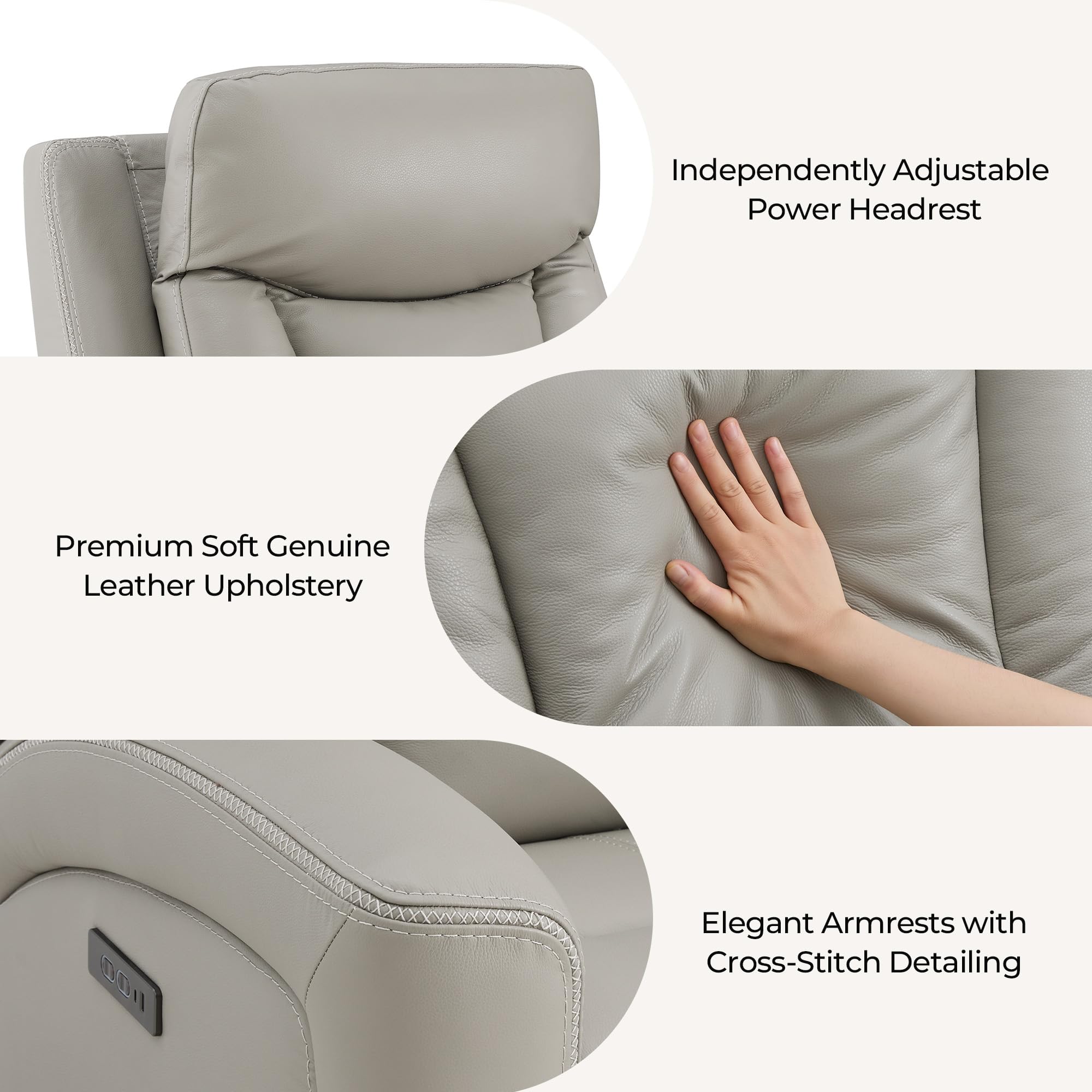 Genuine Leather Power Recliner with Zero Gravity & Adjustable Headrest