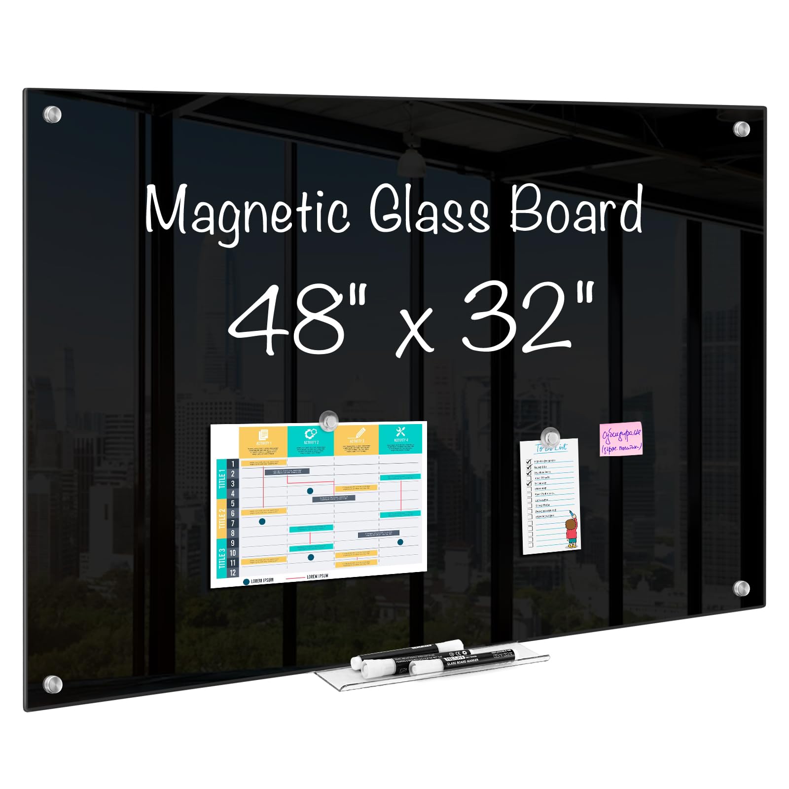 Magnetic Glass Dry Erase White Board 48" x 32"