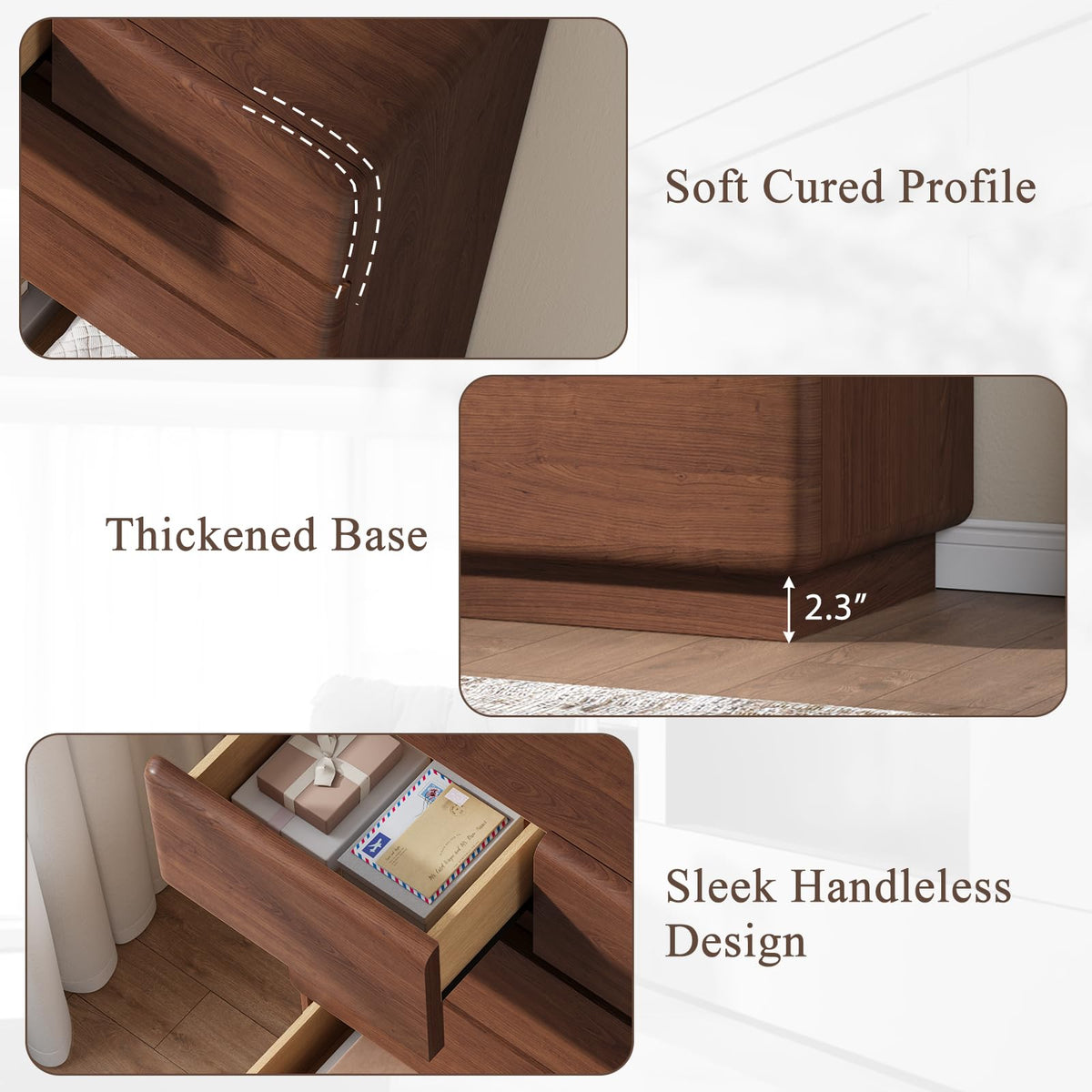 6-Drawer Tall Dresser with Rounded Design – Walnut Chest of Drawers for Bedroom
