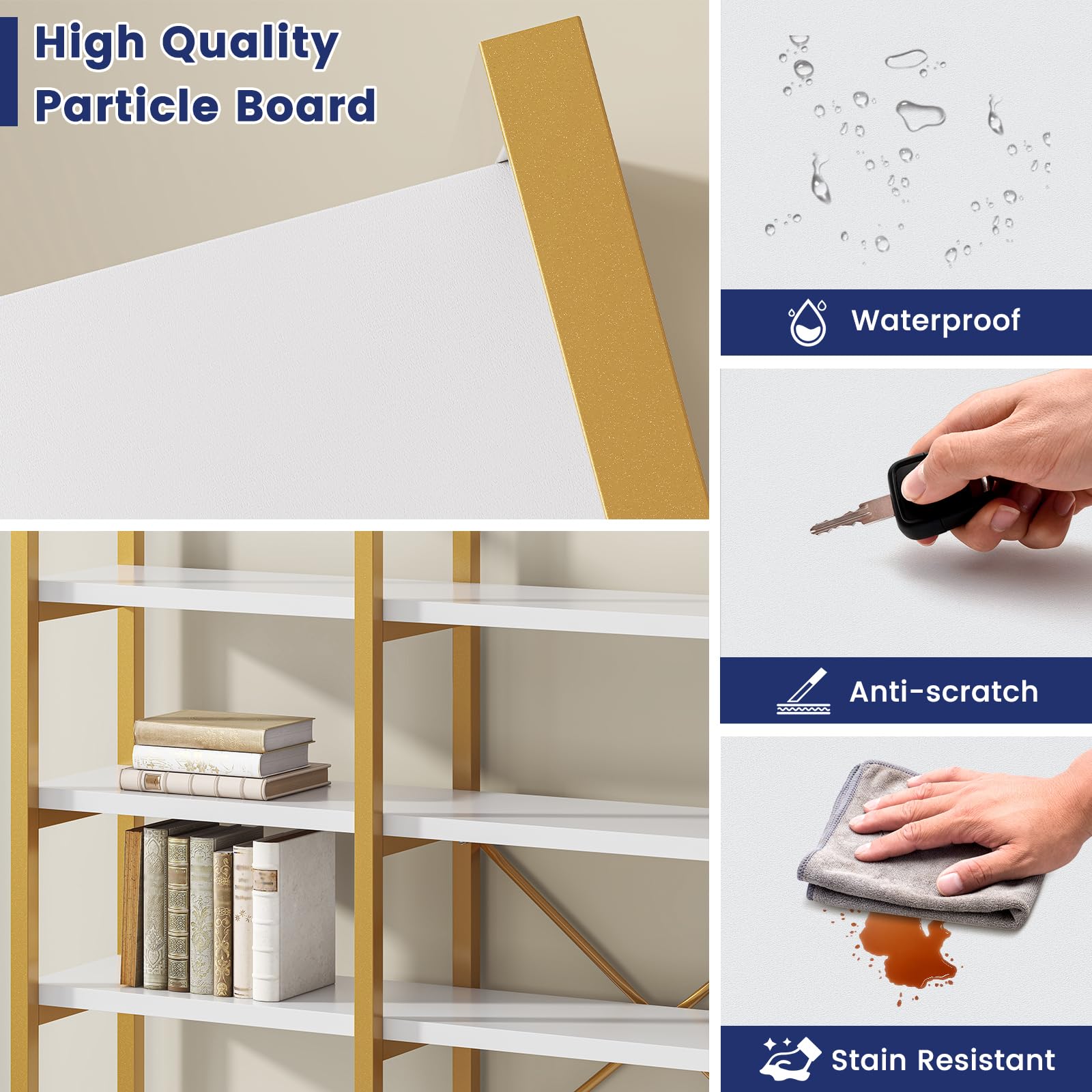 Gold Bookshelf 5 Tiers Geometric Bookcase