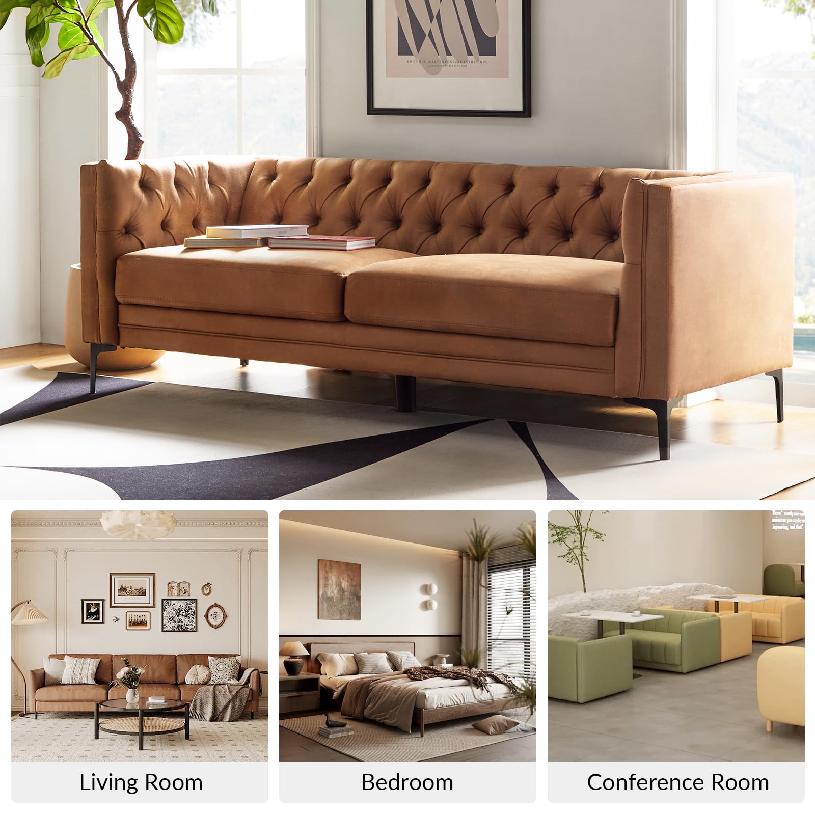84" Faux Leather Sofa Camel