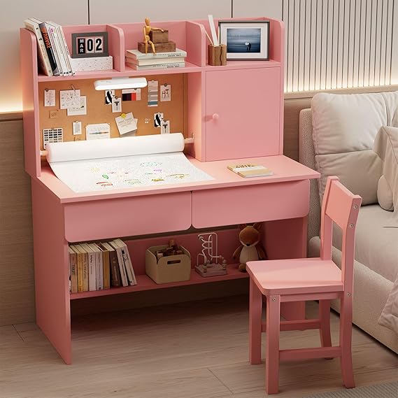 Kids Study Desk and Chair Set with Storage