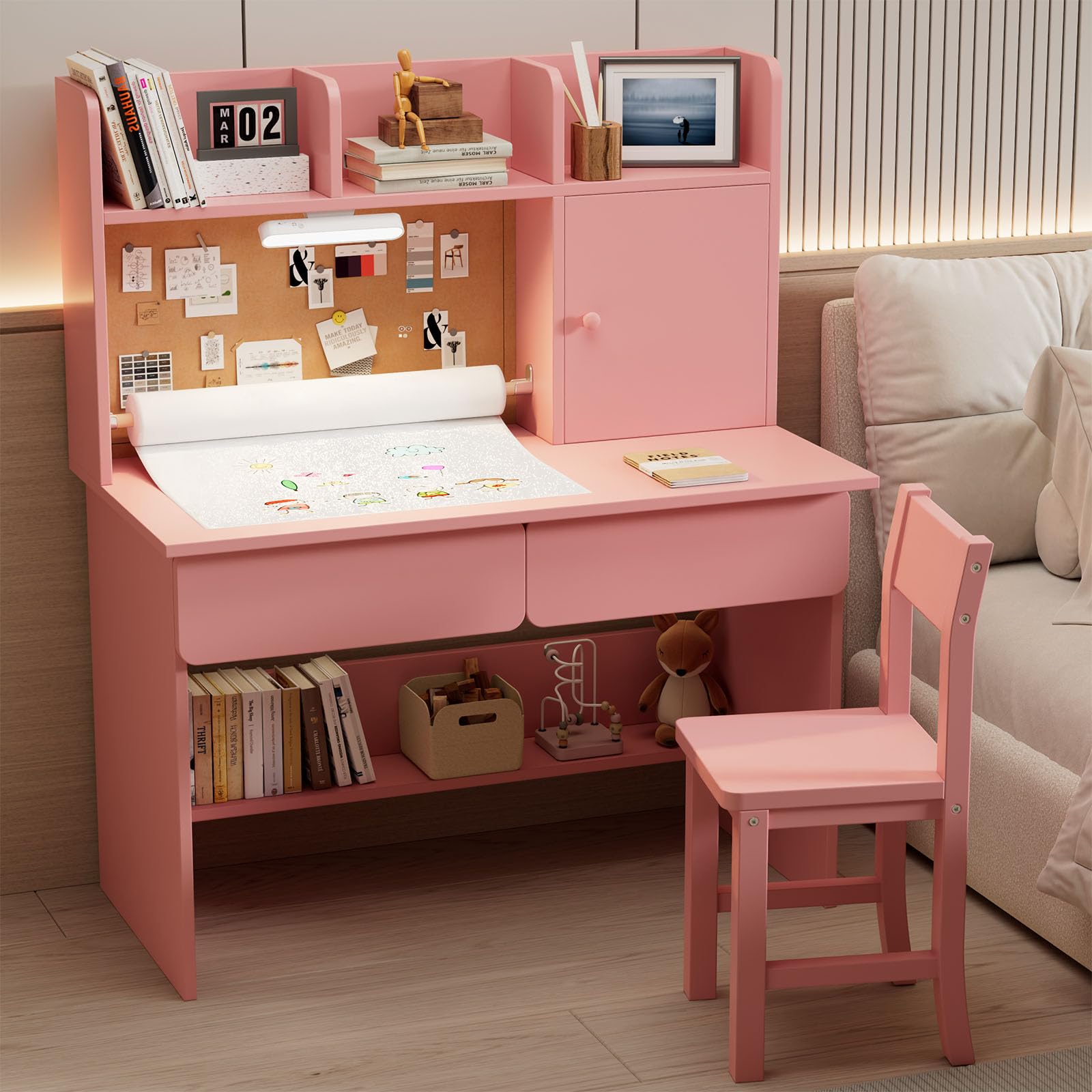 Kids Study Desk and Chair Set with Storage
