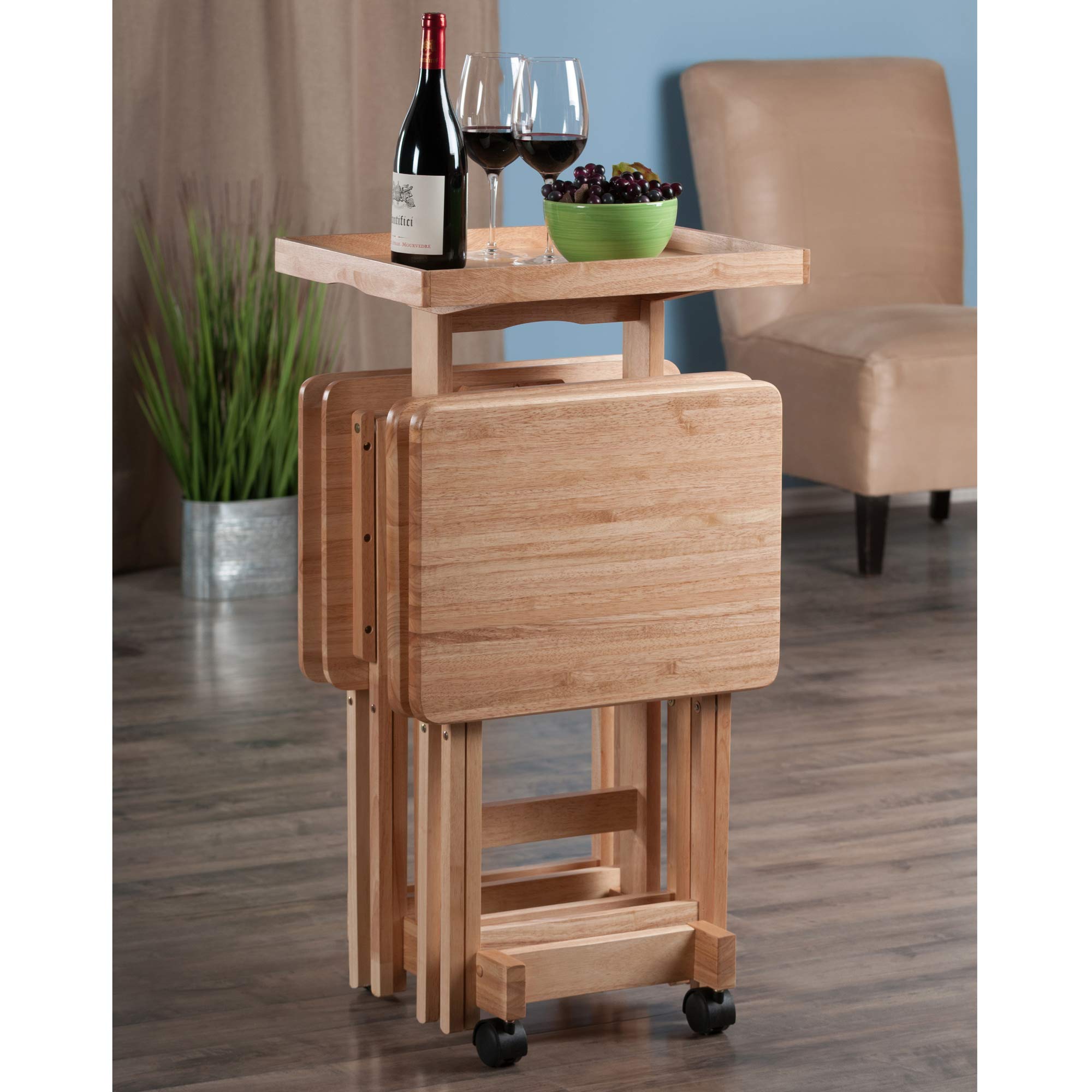 Isabelle Snack Table Set with Mobile Stand - Natural - Set of 4