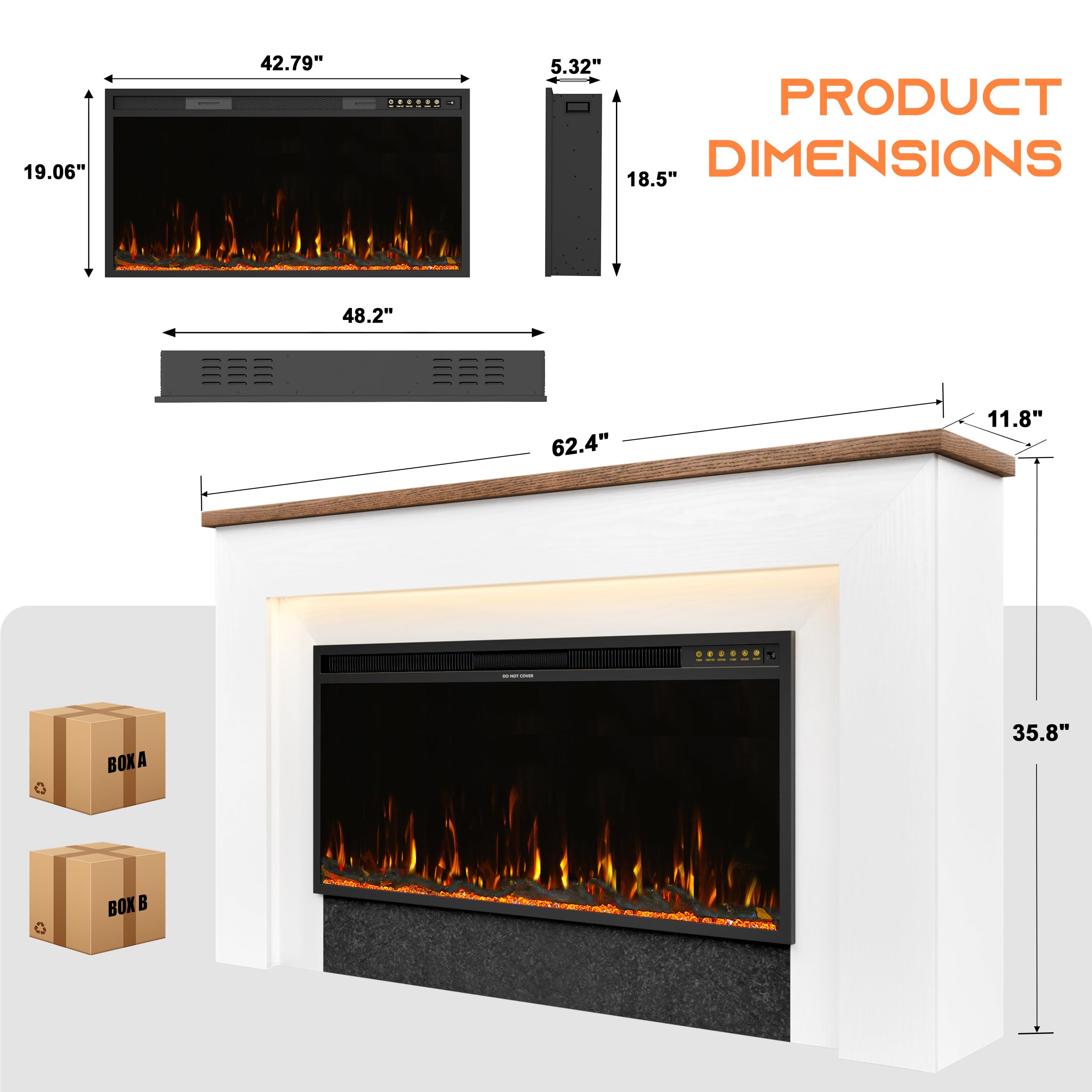 62" Electric Fireplace TV Stand with Mantel and Remote Control