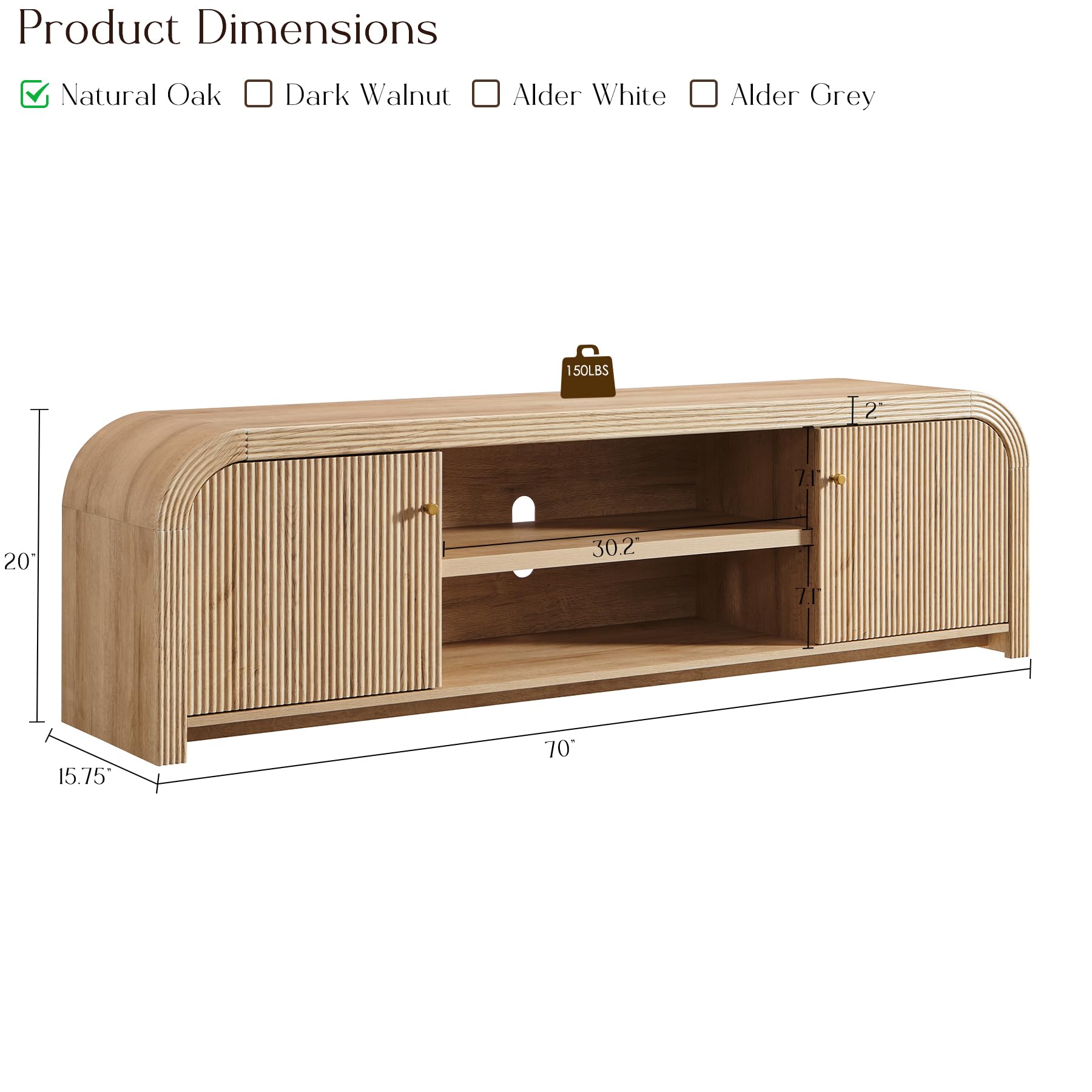 70" Modern Fluted TV Stand with Storage