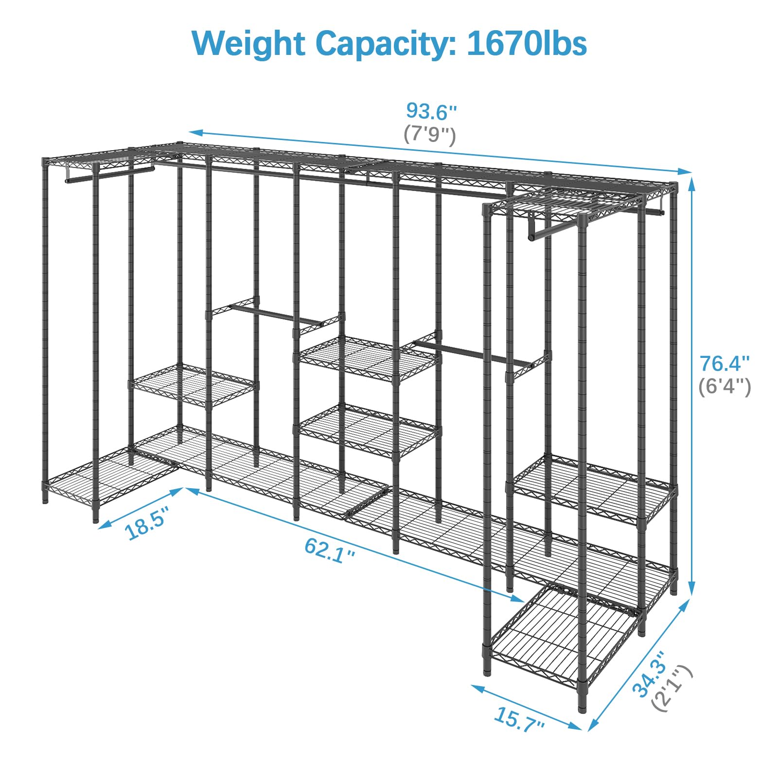 Heavy Duty Clothes Rack Freestanding Closet Organizer