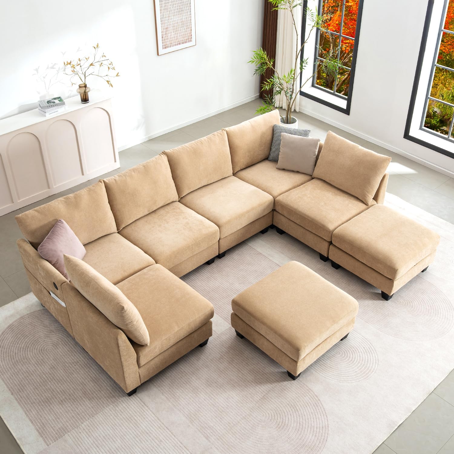 124" Modular U-Shaped Sectional Sofa with Storage Ottoman