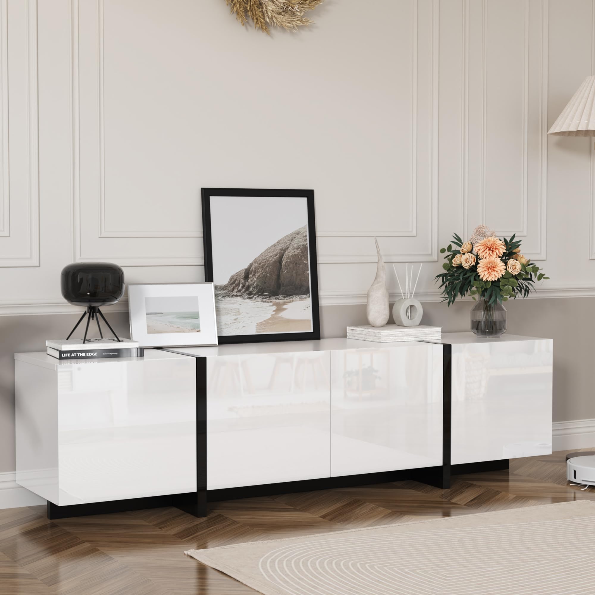67" Wide High Gloss Modern TV Stand with Storage