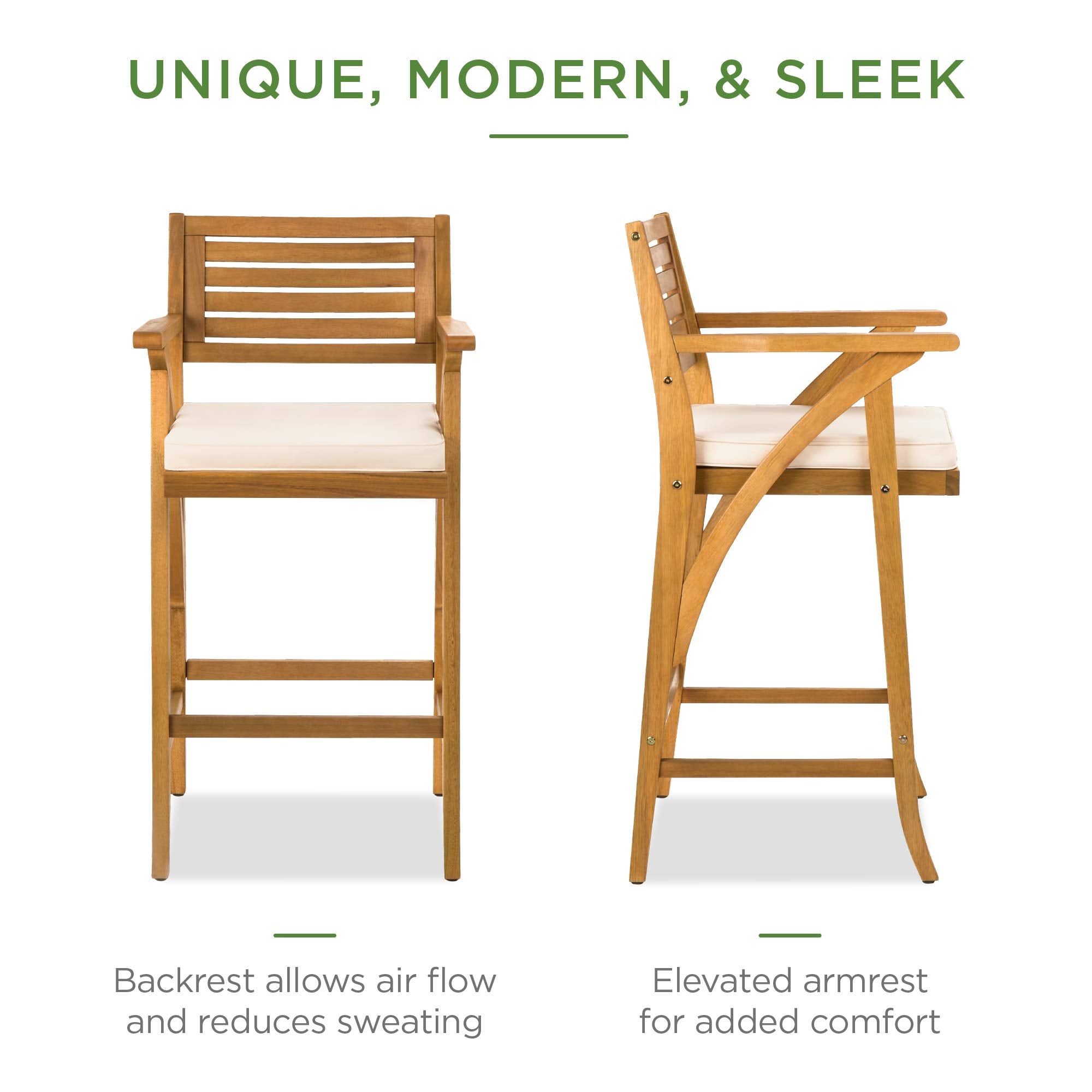 Outdoor Acacia Wood Bar Stools Set of 2