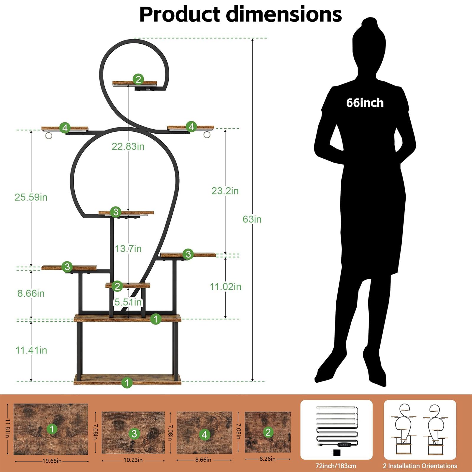 9-Tier Plant Stand with Grow Lights 64 Inch