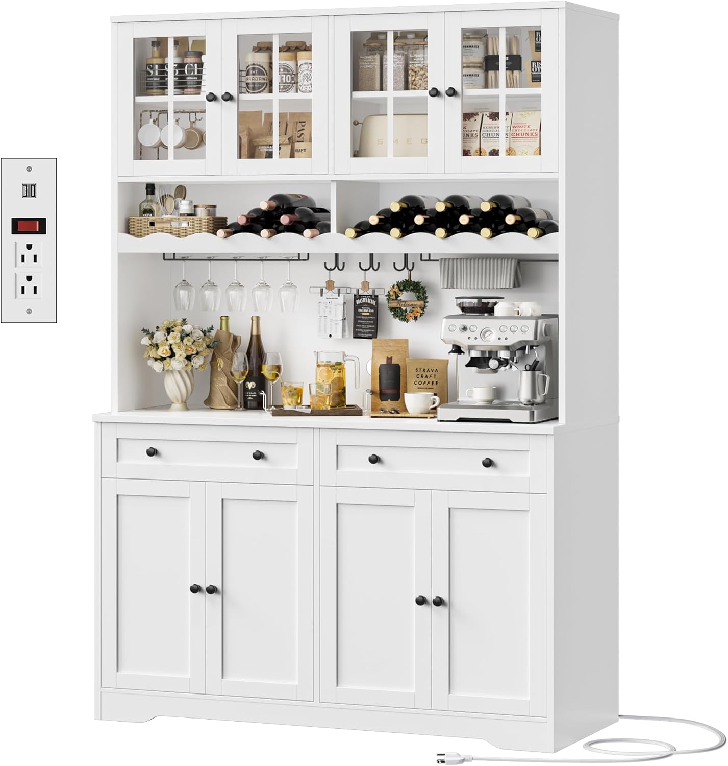 Kitchen Pantry Cabinet with Charging Station