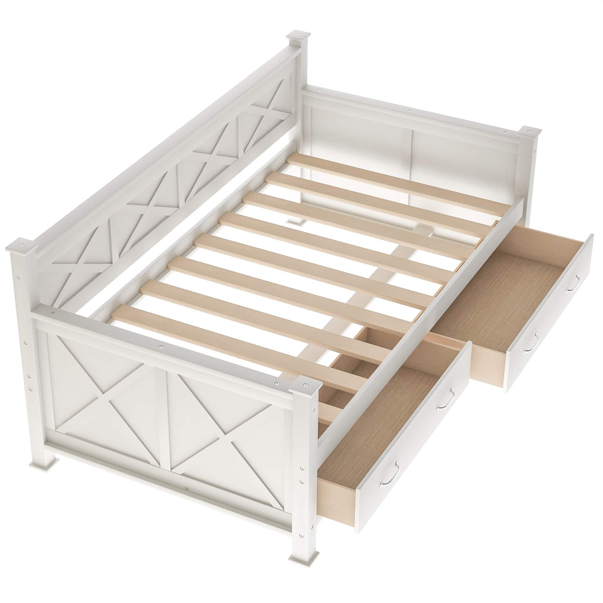 Twin Size Farmhouse Wood Daybed with Storage Drawers