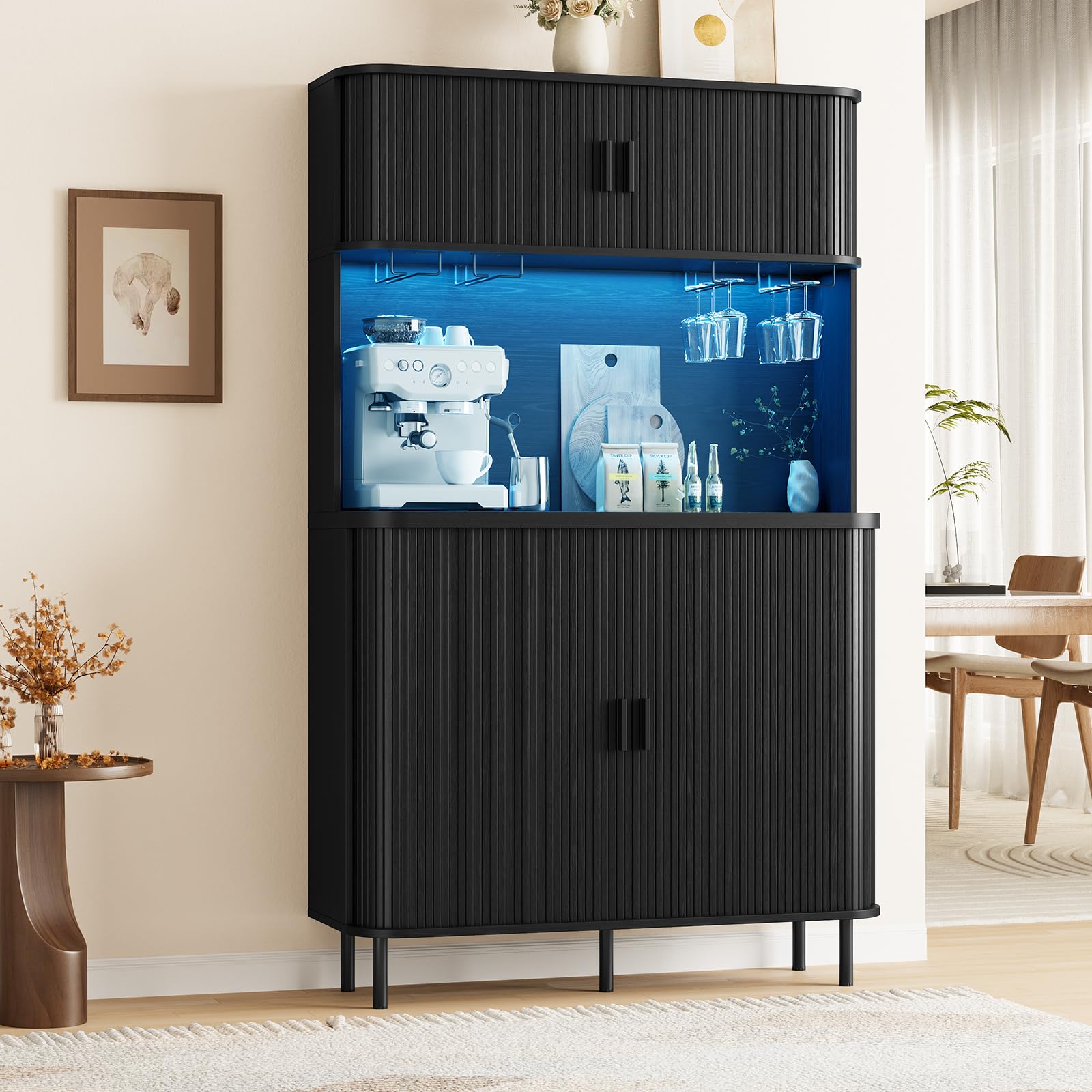 Wine Bar Cabinet with LED Lights and Storage