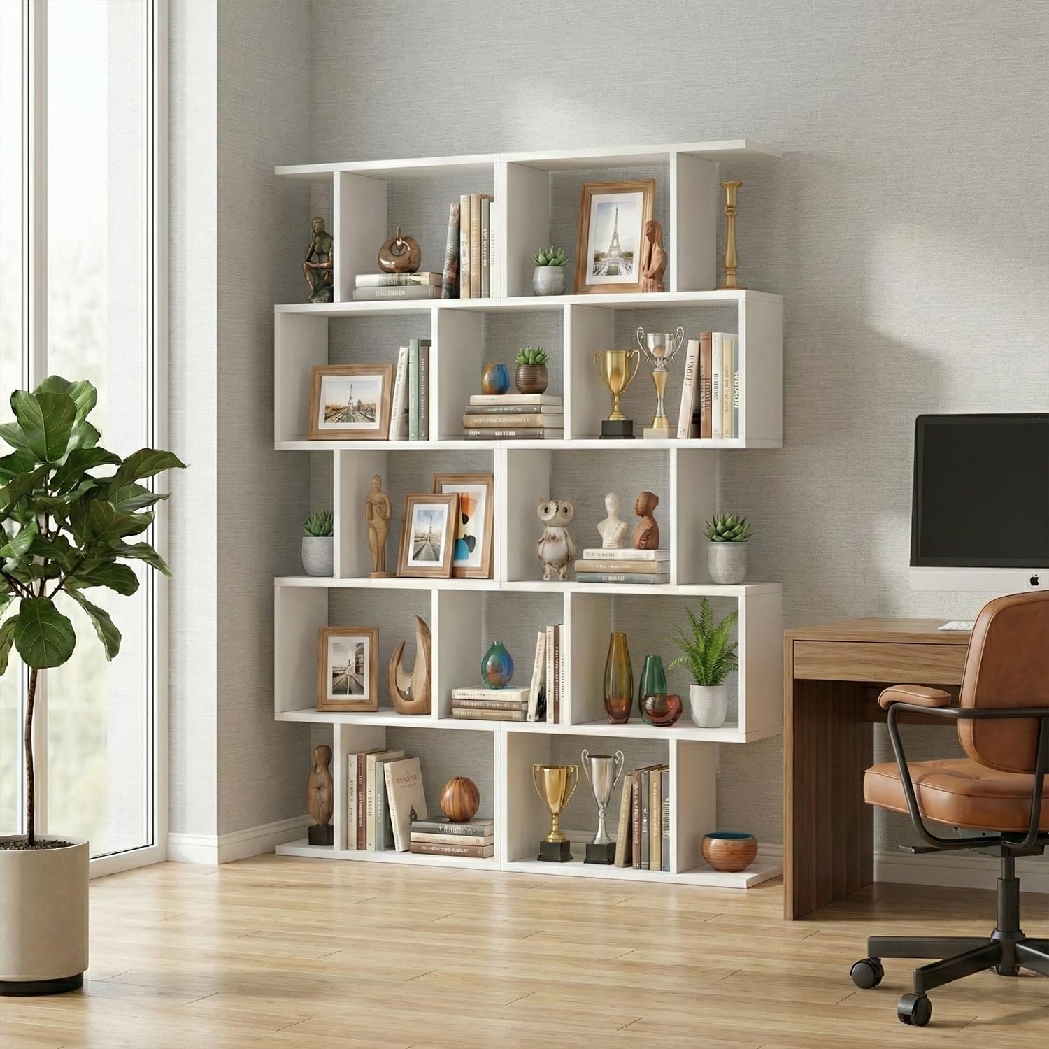 5-Tier S-Shaped Bookcase Set of 2 White