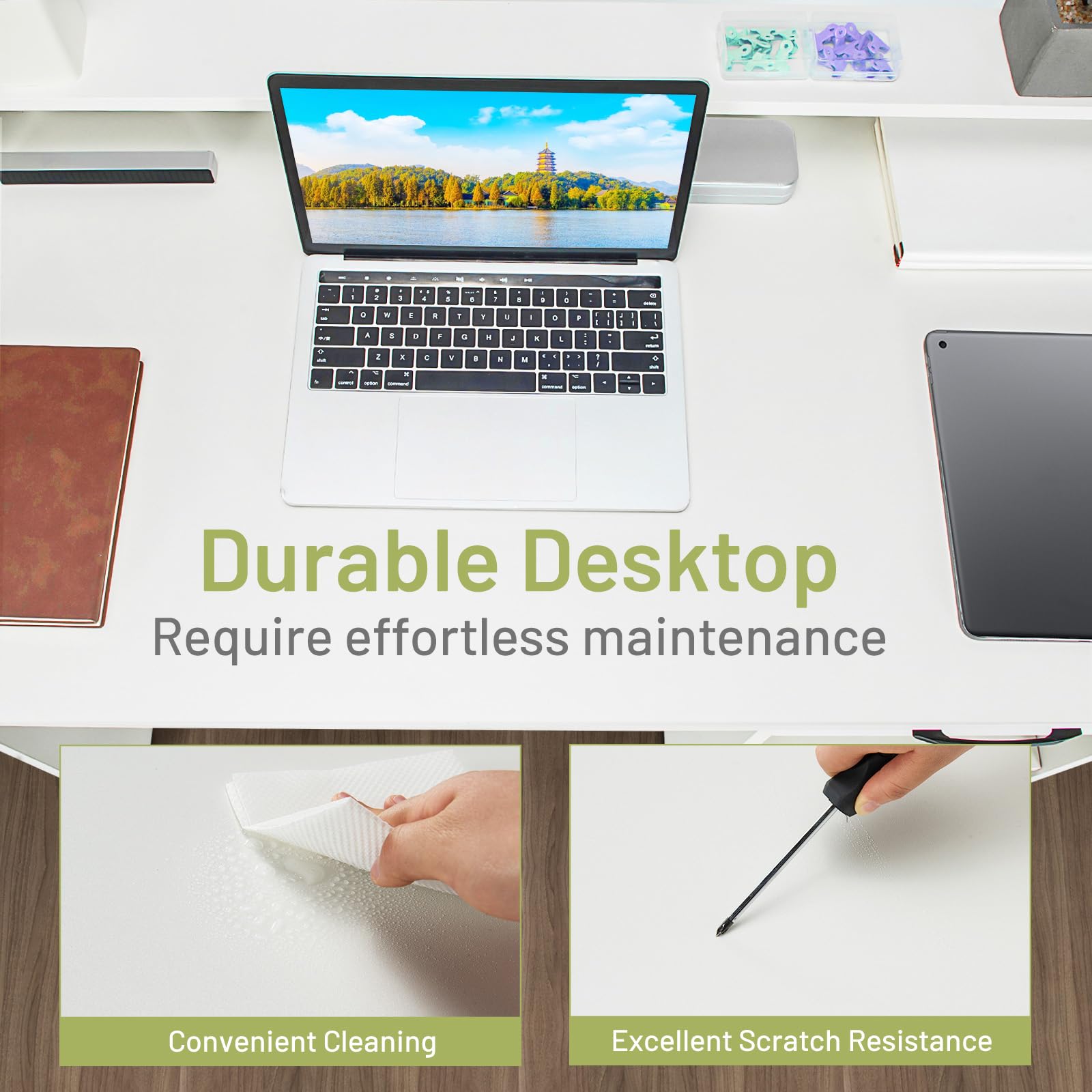 White Desk with Drawer and Keyboard Tray