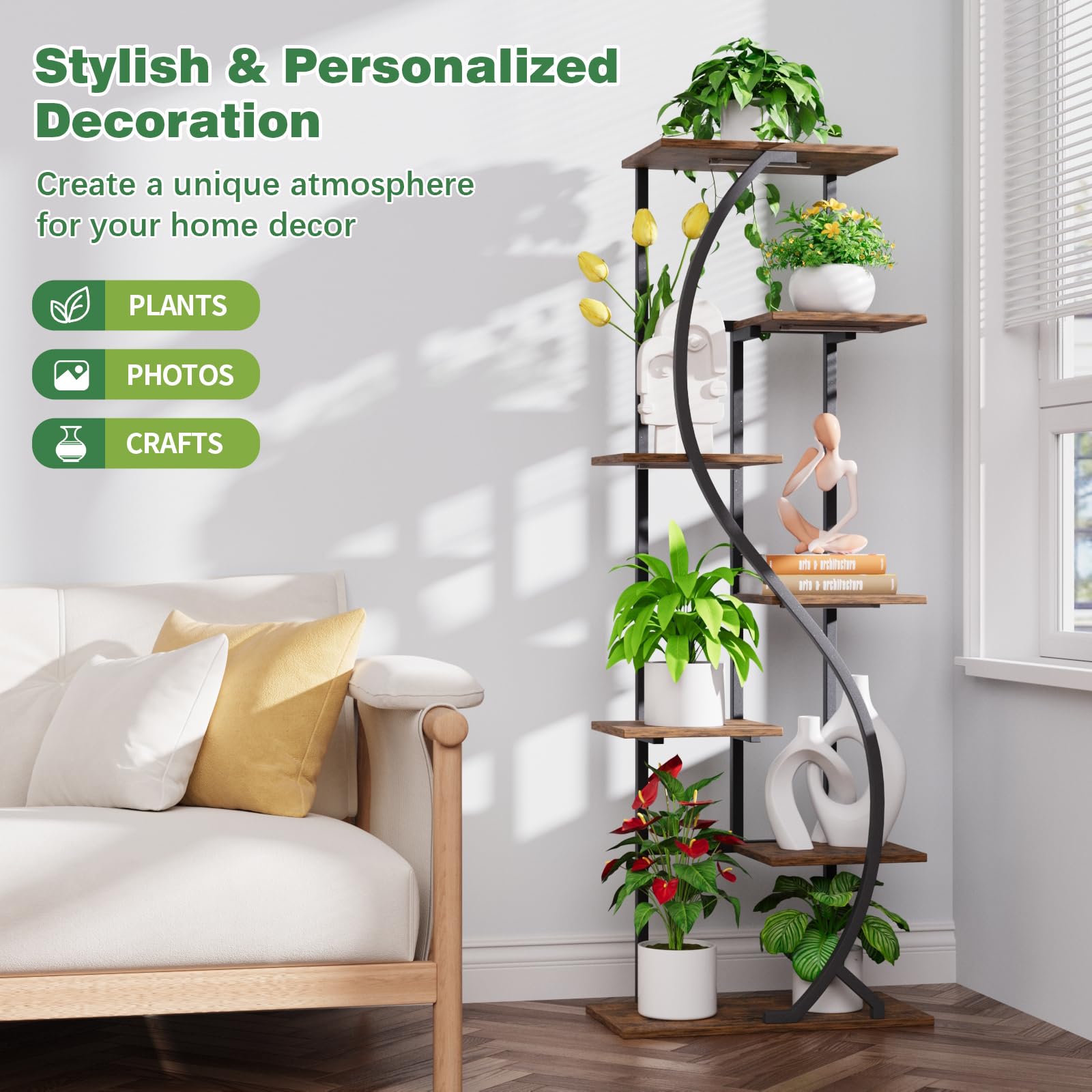 59" Tall Plant Stand with Grow Light - 7 Tier Metal Flower Display Shelf