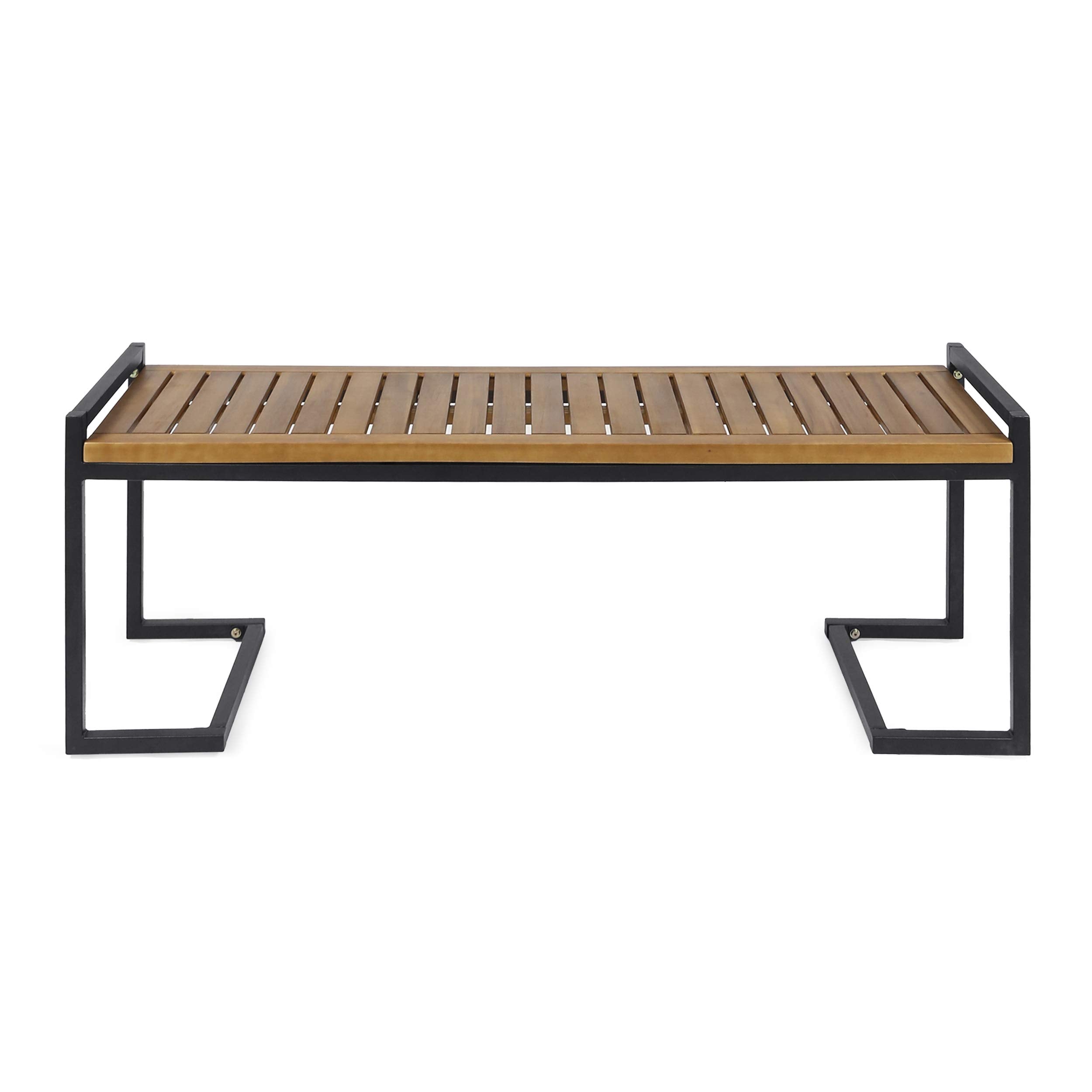 Outdoor Industrial Acacia Wood and Iron Bench