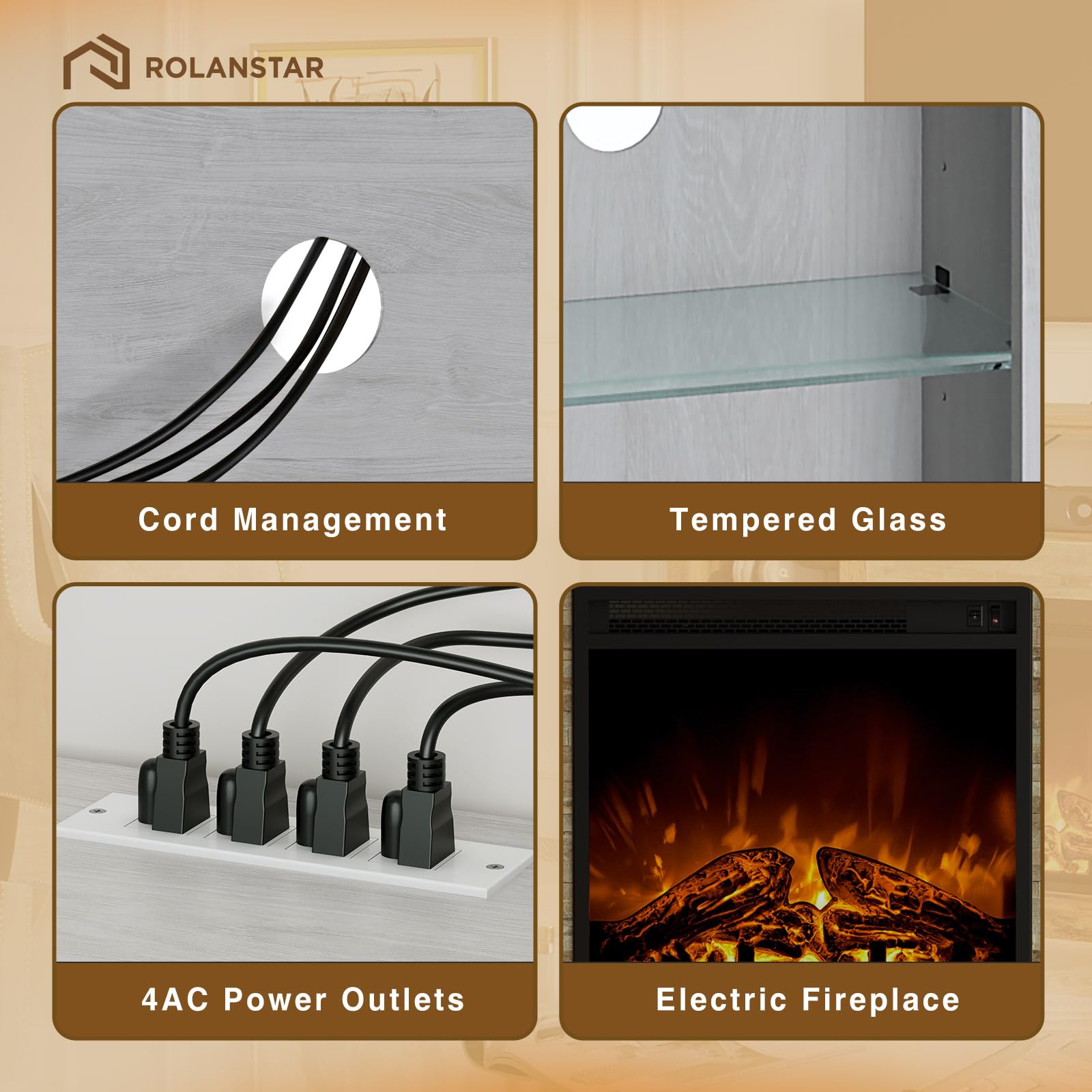 Fireplace TV Stand with LED Lights and Power Outlets