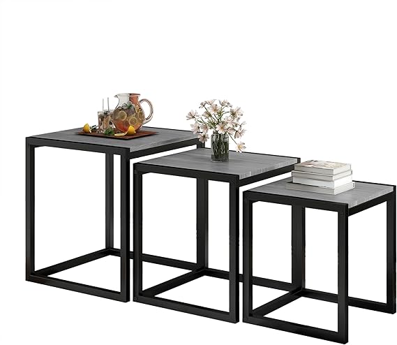 Nesting Table Set of 3 with Metal Frame