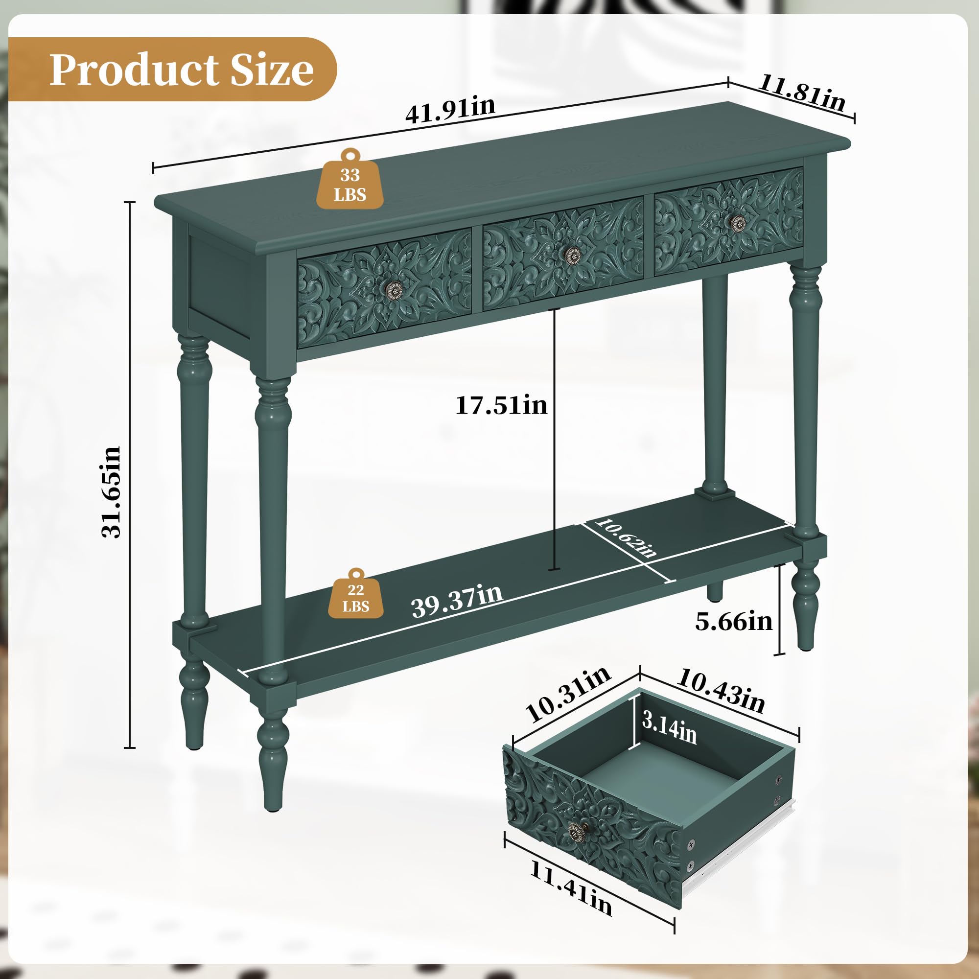 Entryway Console Table with 3 Drawers and Open Shelf