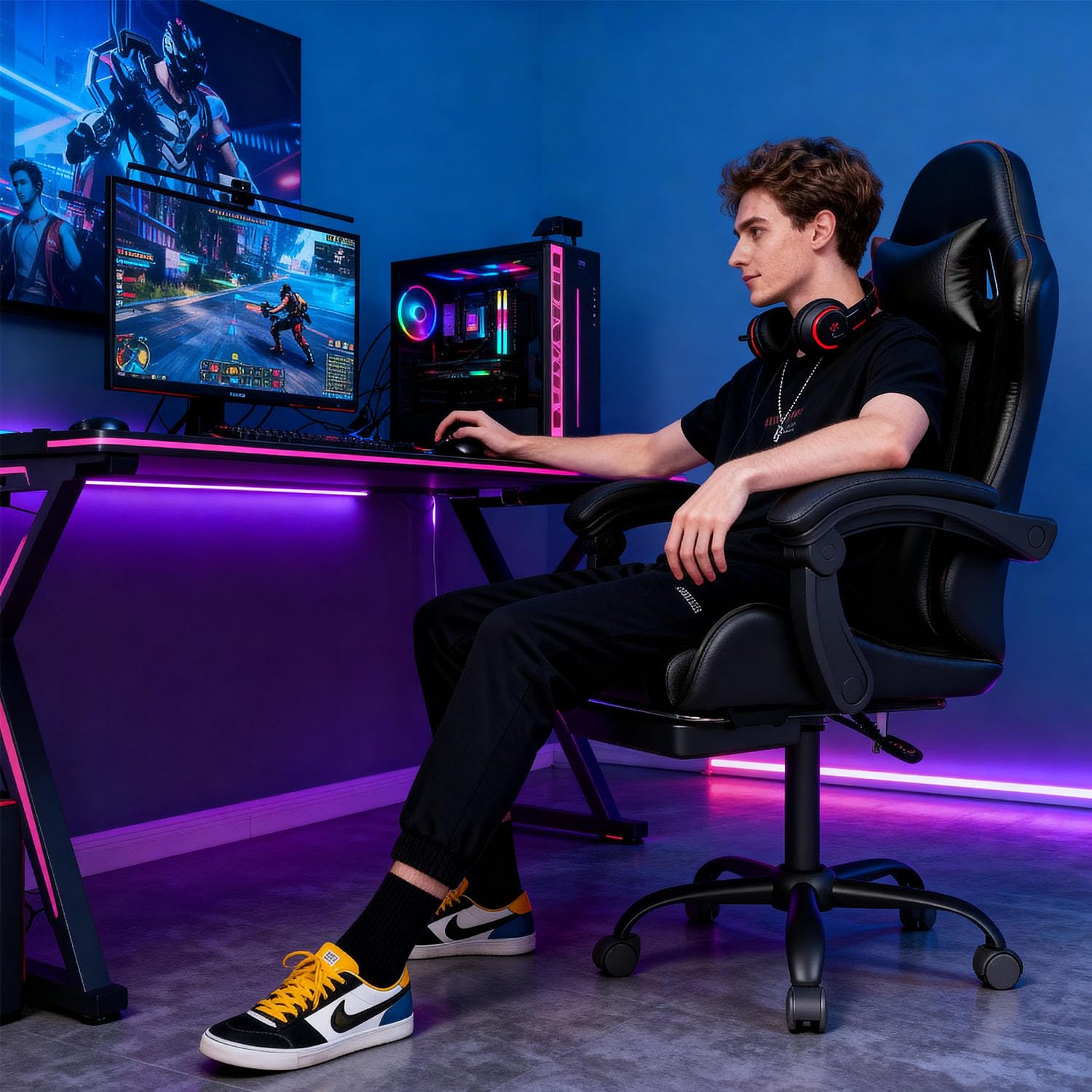 Gaming Chair with Headrest and Lumbar Support