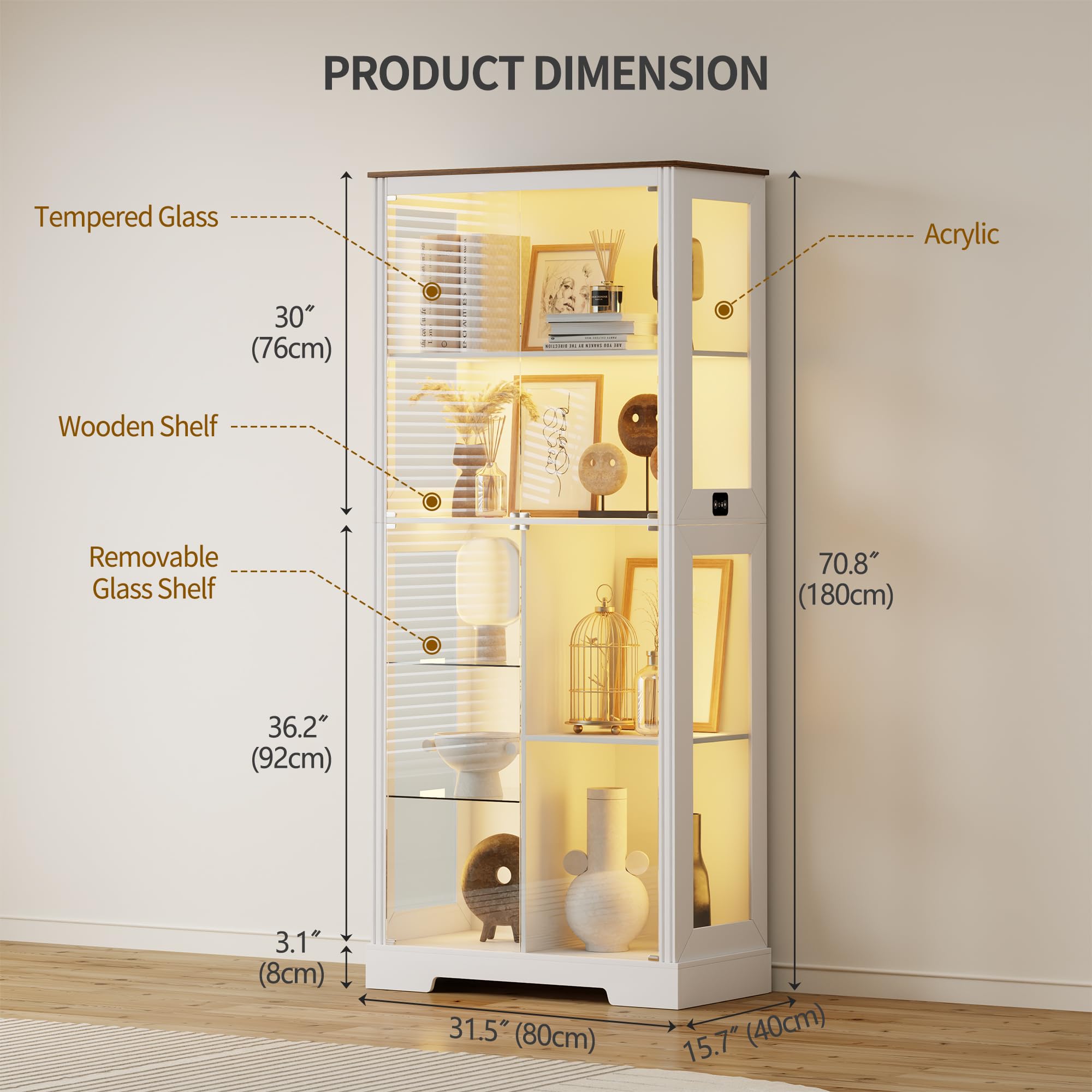71" Tall Display Curio Cabinet with Glass Doors