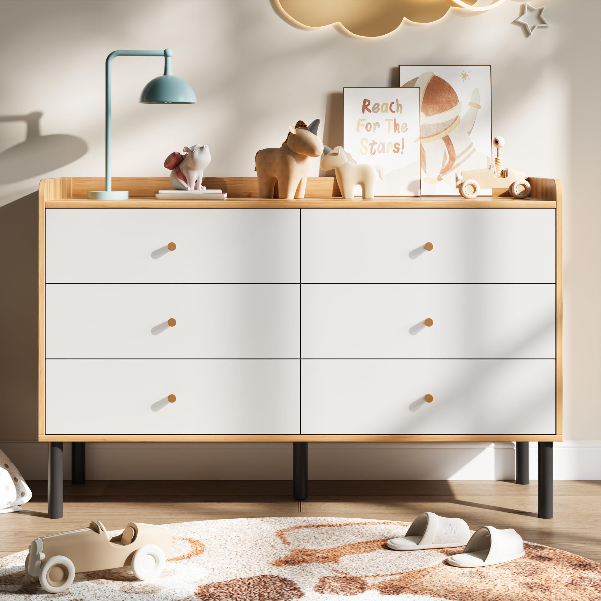 6 Drawer Kids Dresser with Golden Handles