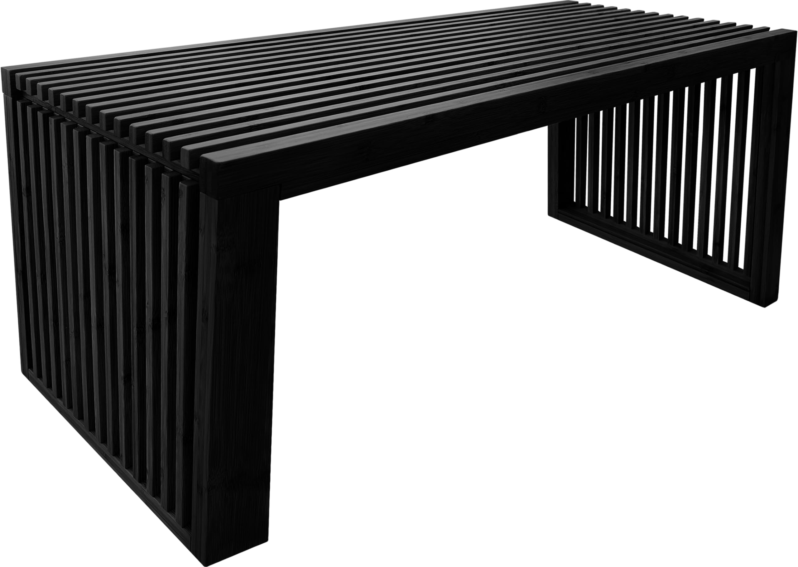 Wooden Slatted Bench Black Modern Design