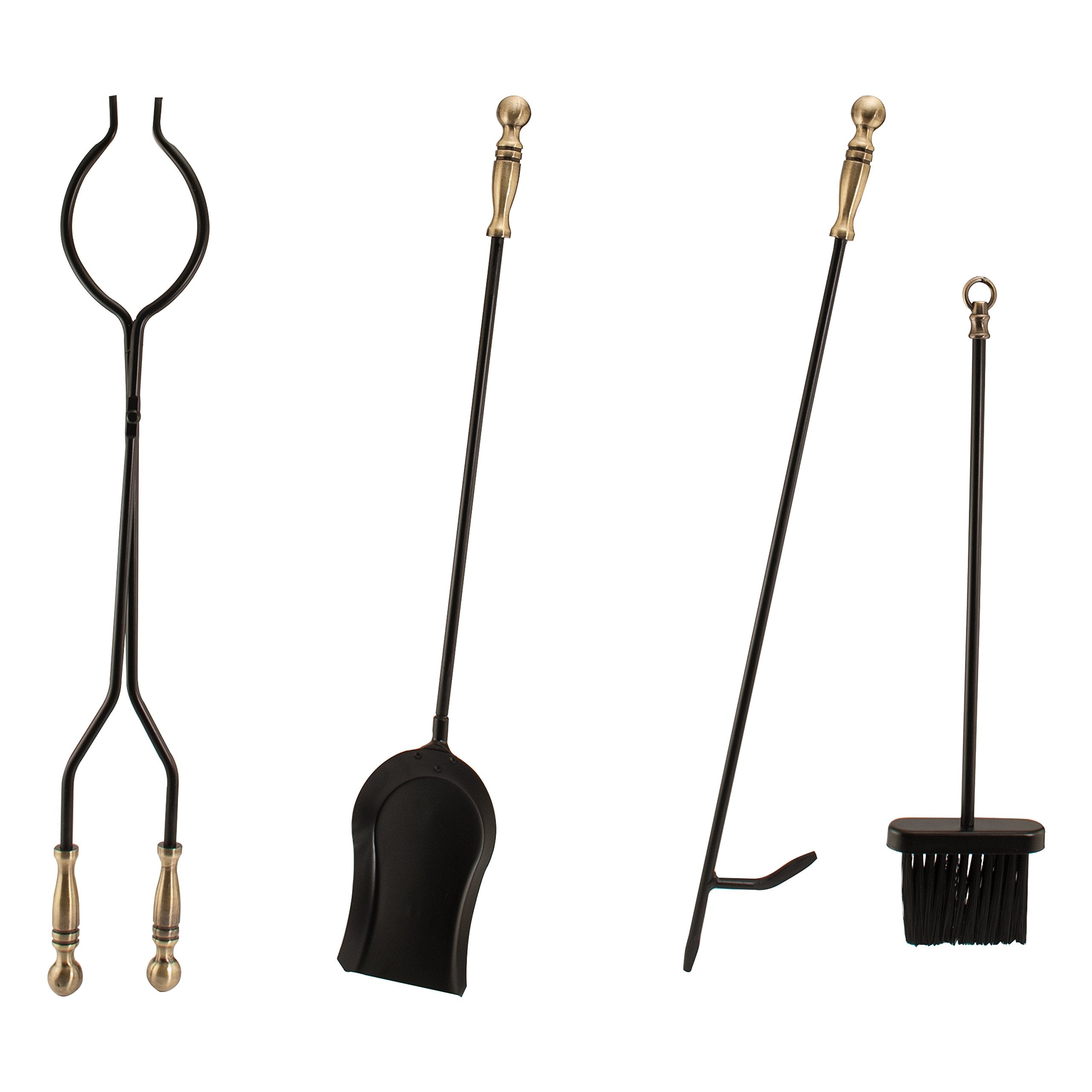 Antique Brass Fireplace Tool Set - 5 Piece