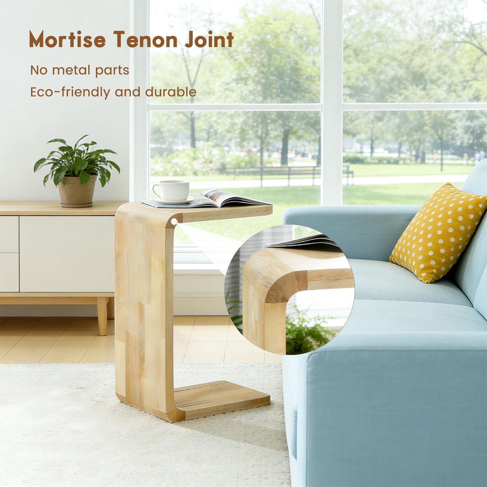 C-Shaped End Table Wooden Side Table