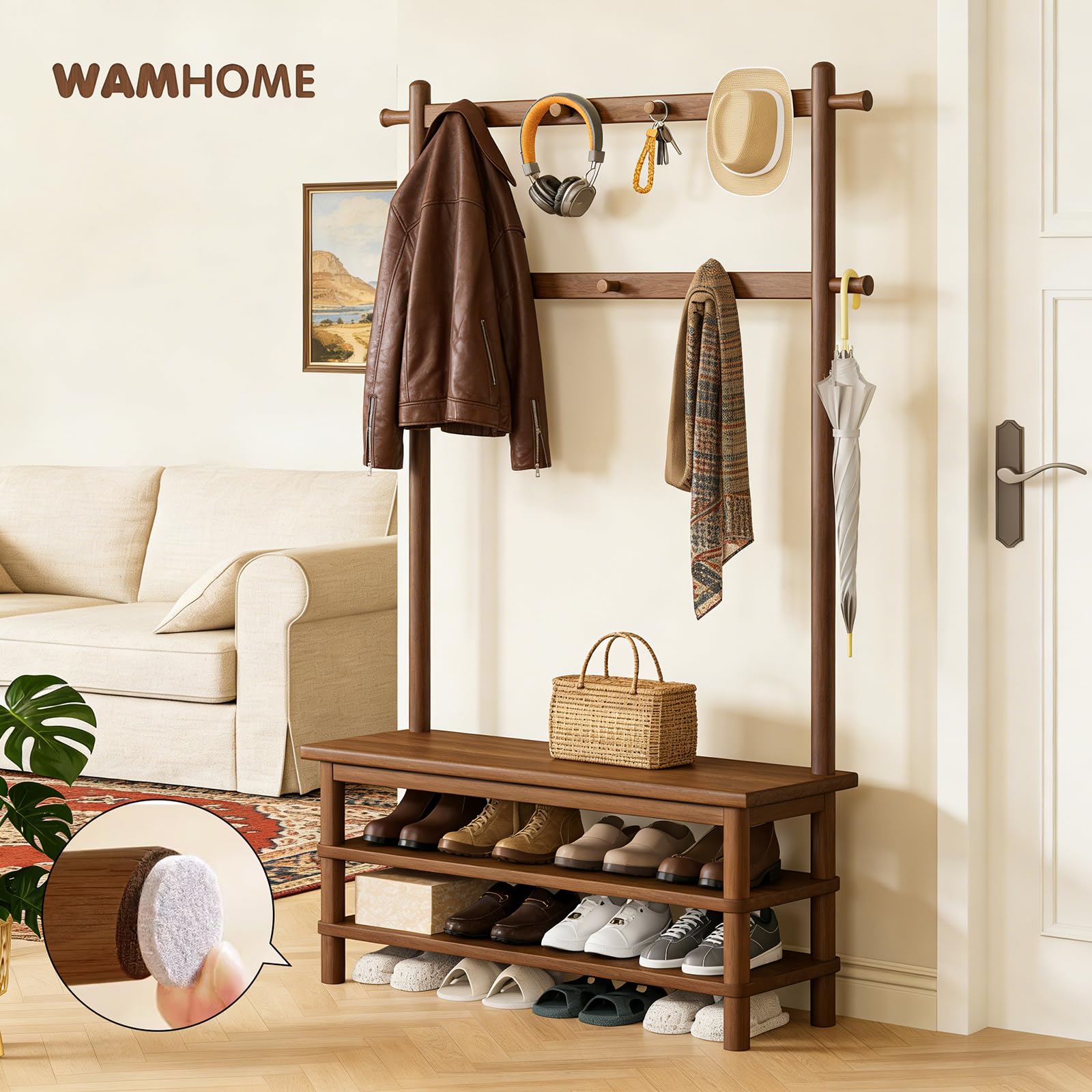 3-in-1 Hall Tree with Shoe Storage Bench