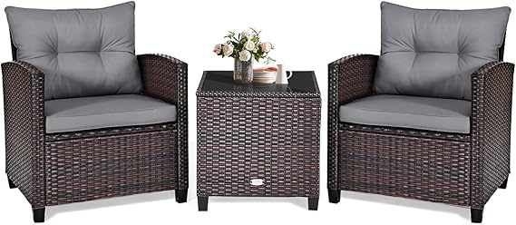 3 Piece Patio Furniture Set with Cushions