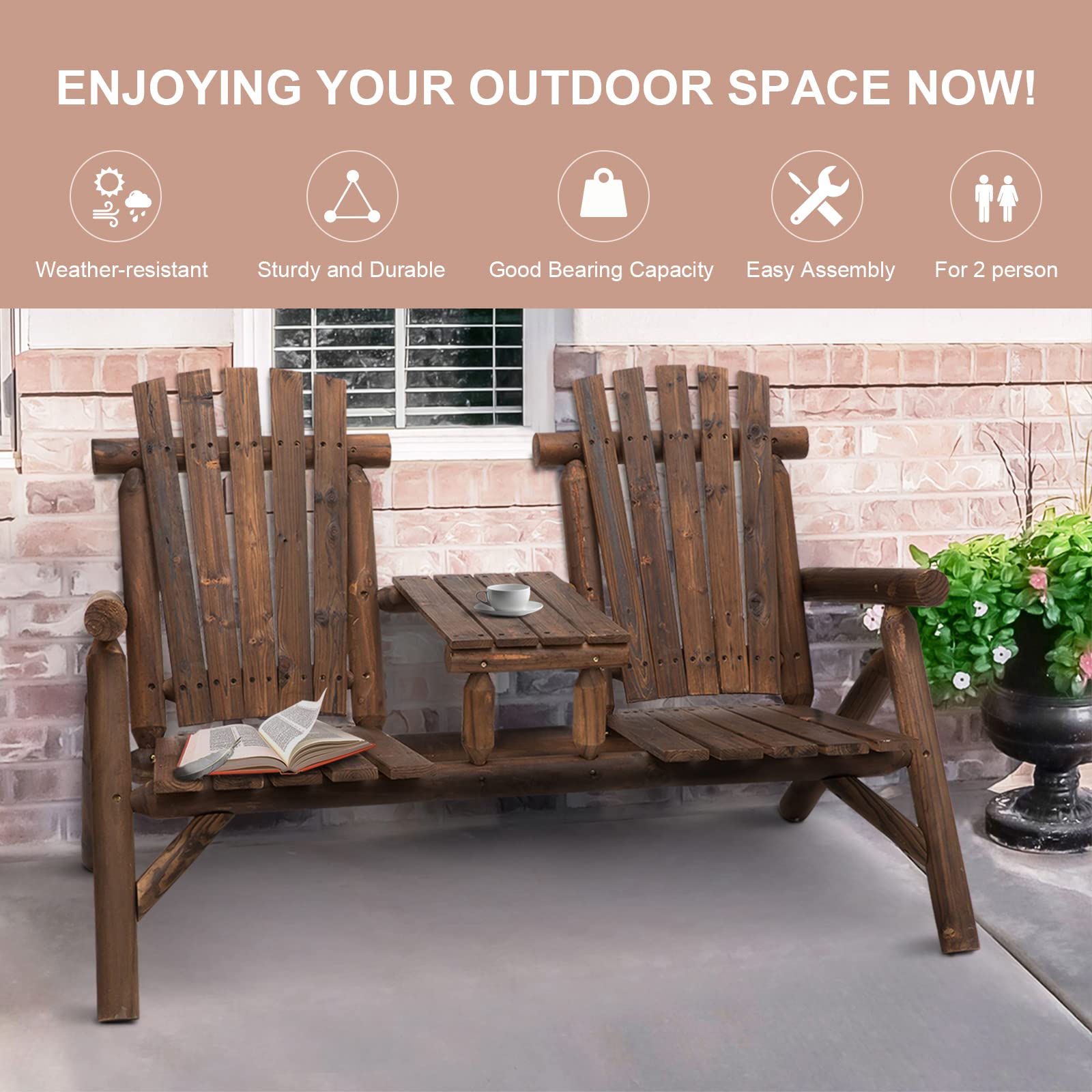 2-Seat Adirondack Bench with Center Table