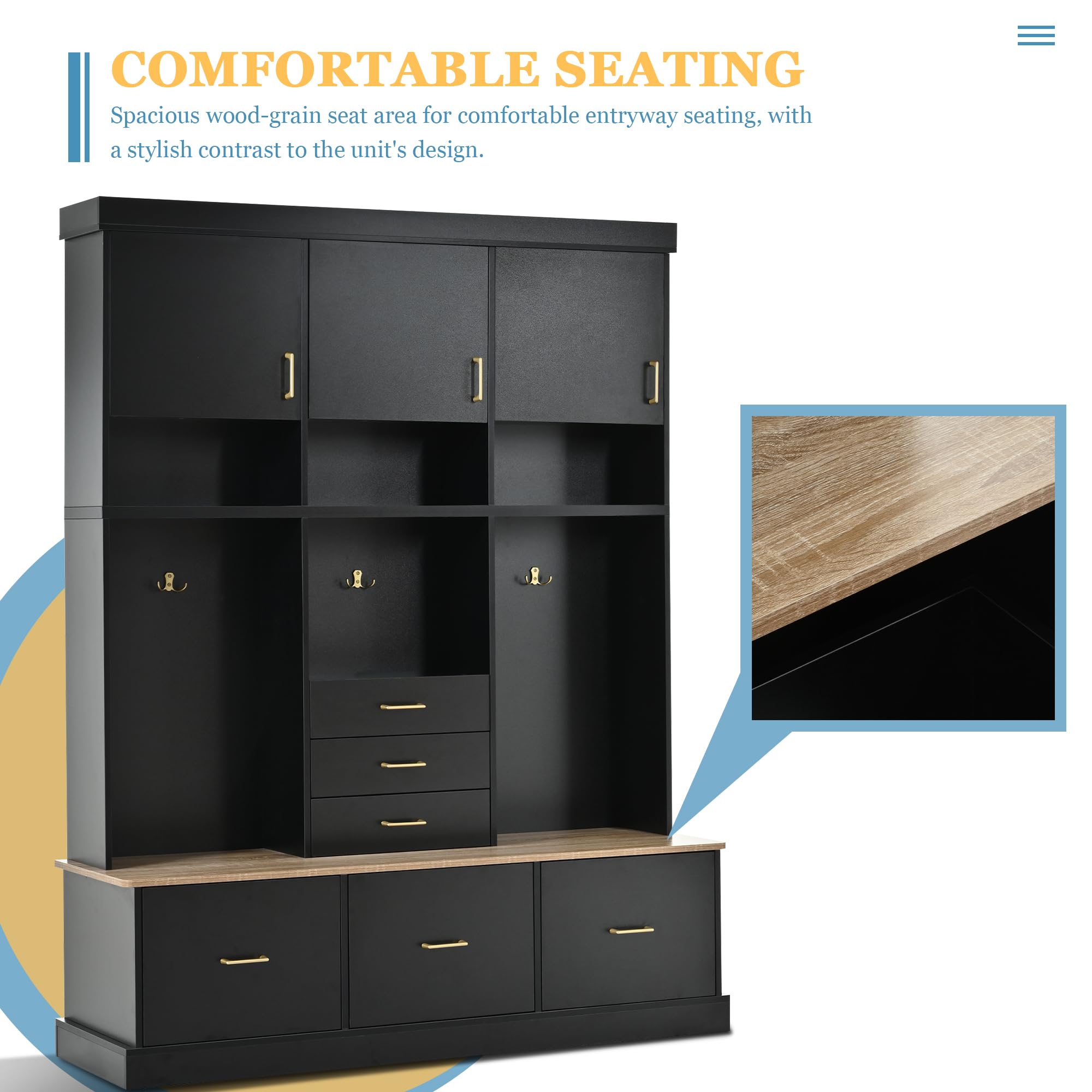 5-in-1 Hall Tree with Bench and Storage