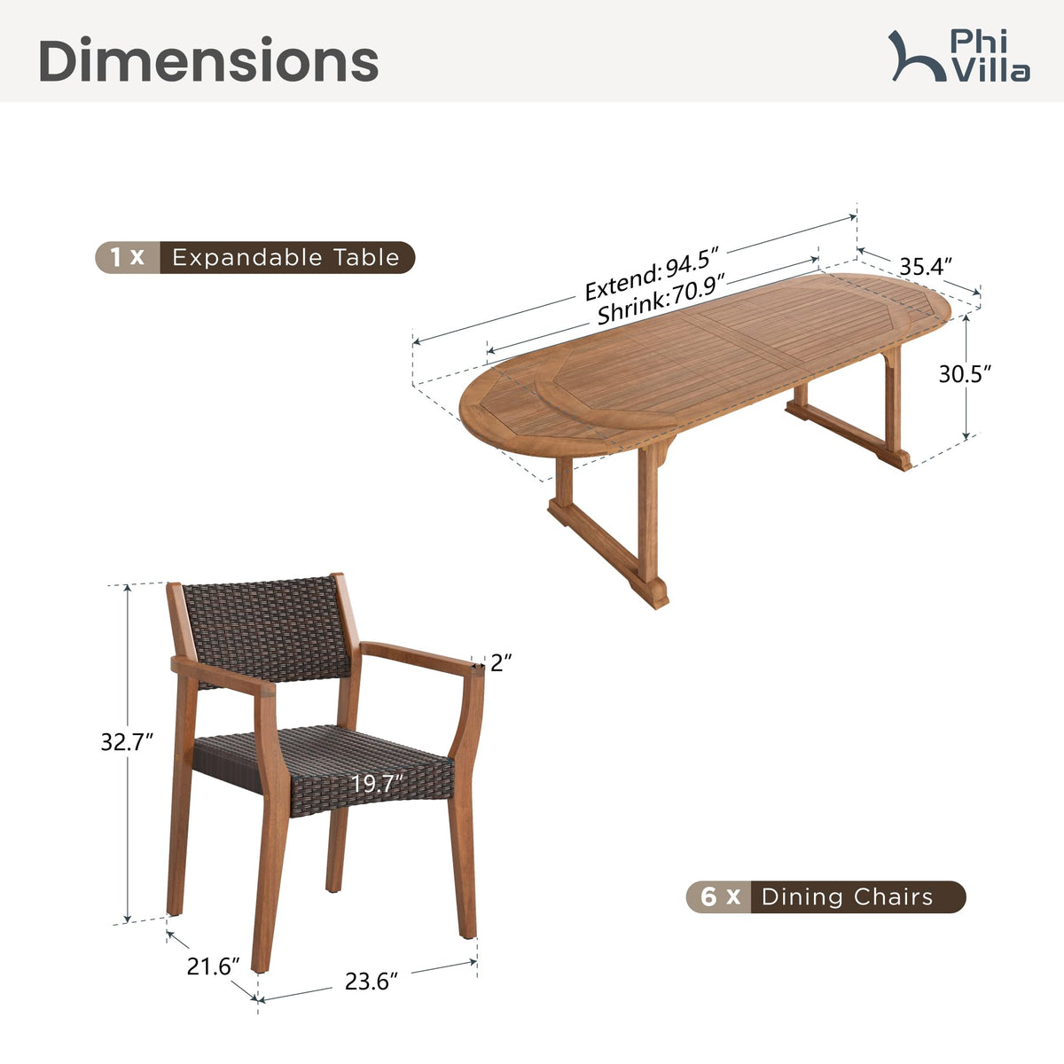 7-Piece Acacia Wood Outdoor Dining Set for 6