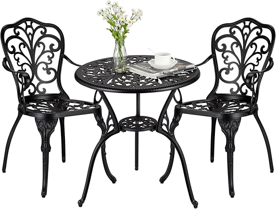 3-Piece Cast Aluminum Bistro Set with Umbrella Hole