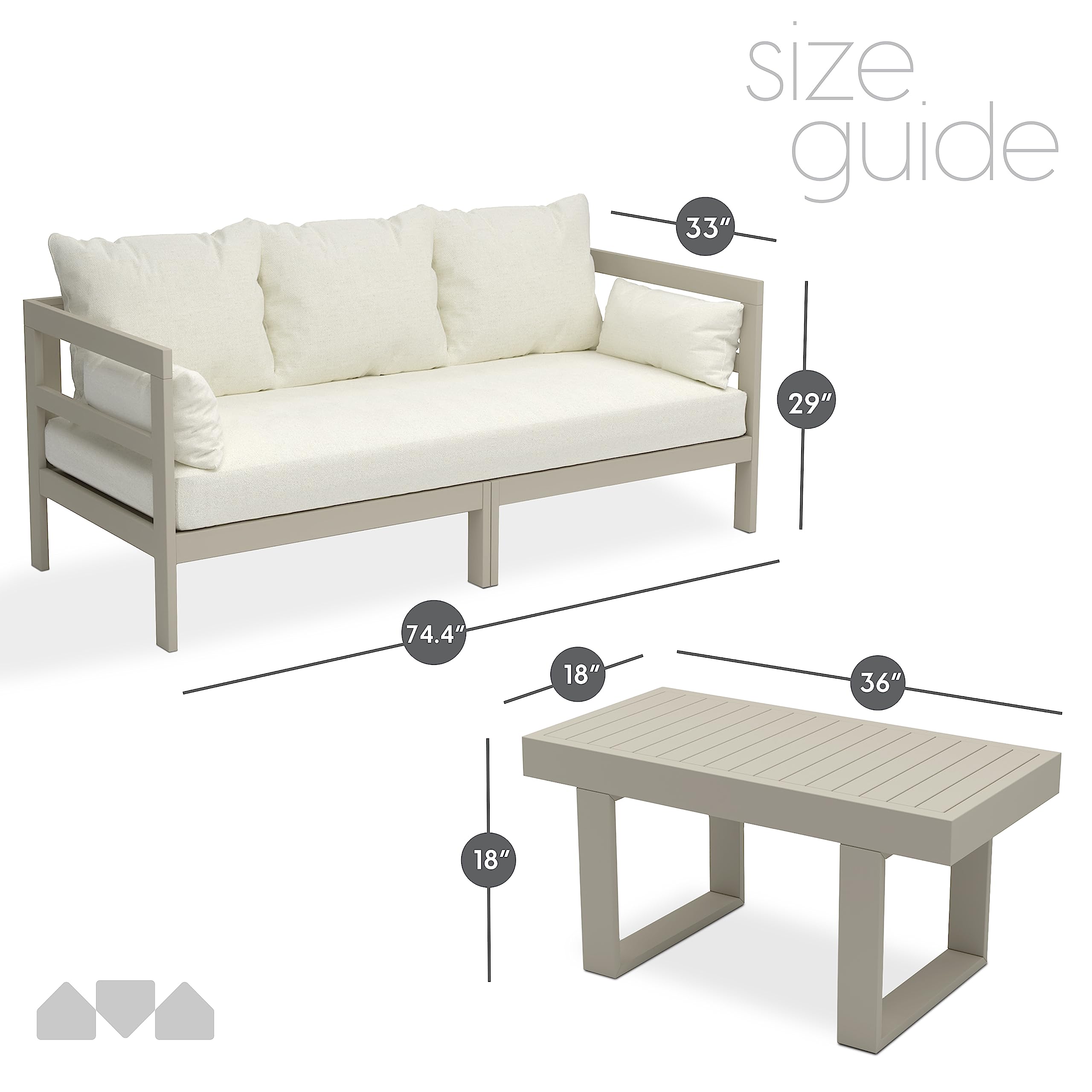 Outdoor Sofa Patio Furniture Set with Coffee Table, 74 Inch