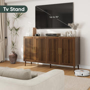 Walnut Slatted Door Storage Cabinet 63 Inch