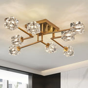 Vintage Gold Semi Flush Mount Ceiling Light 8-Light Glass Sputnik