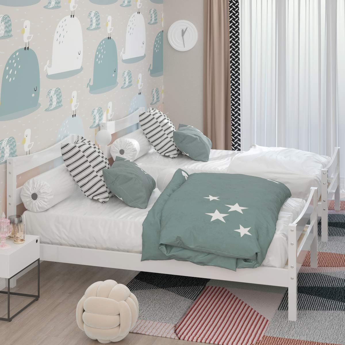 Twin Platform Bed with Headboard and Storage Space